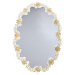 Mid-Century Modern Giltwood and Handblown Murano Venetian Scalloped Mirror