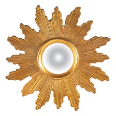 Mid-Century Modern Giltwood Carved Convex Sunburst Mirror