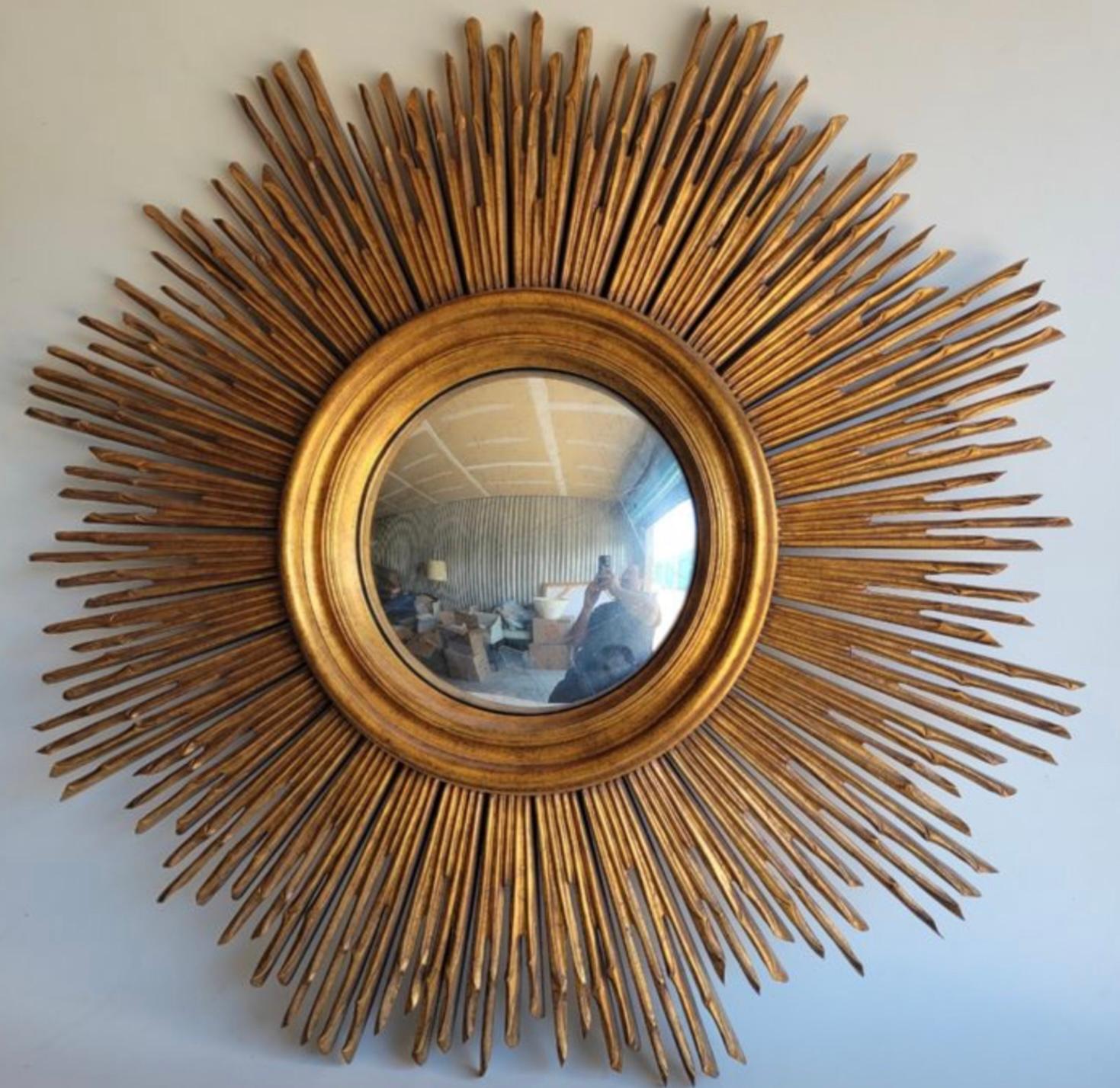 Mid Century Modern Giltwood Starburst Convex Mirror (Ende des 20. Jahrhunderts) im Angebot