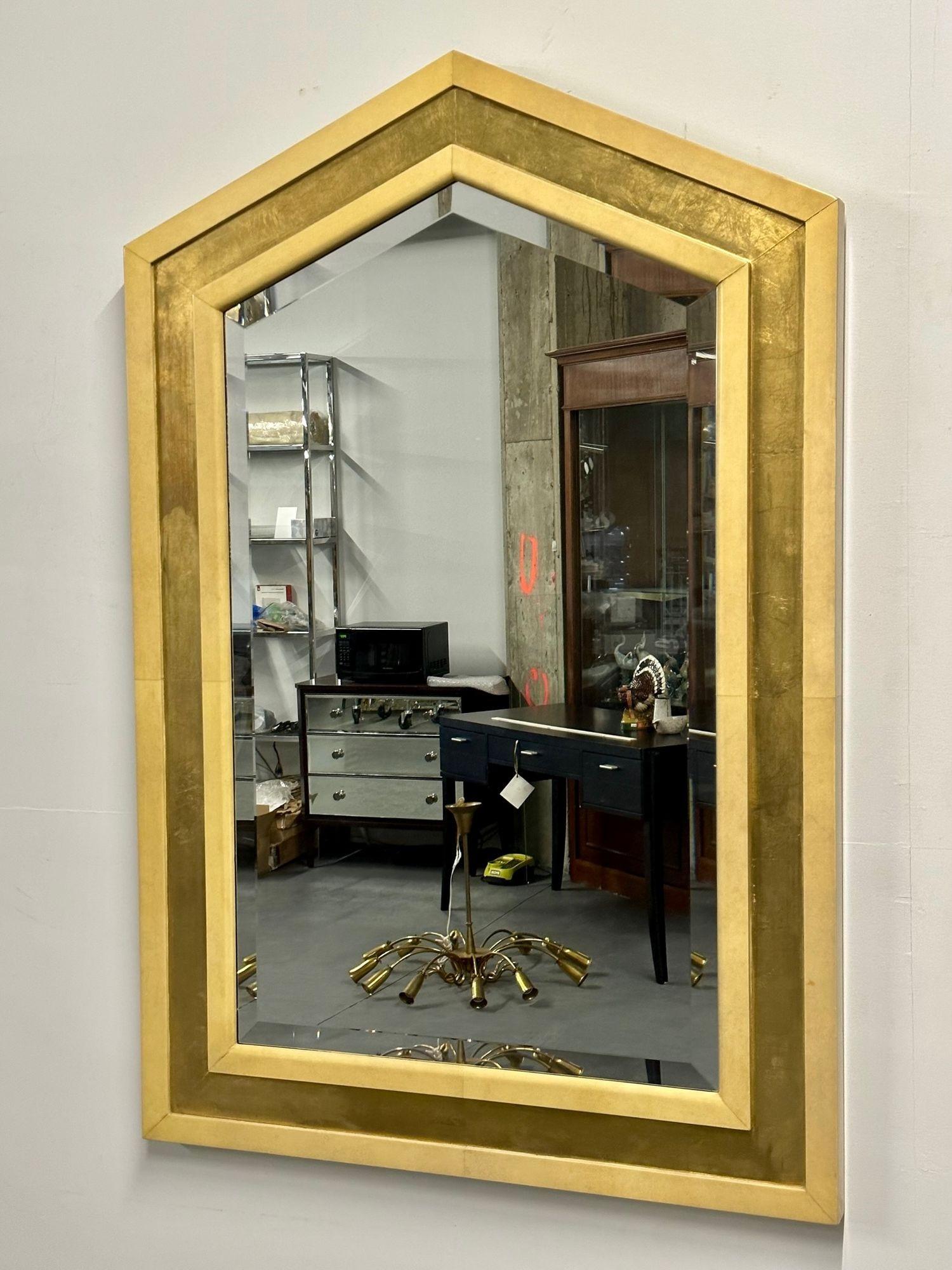 Late 20th Century Mid-Century Modern Giltwood Wall / Console / Pier Mirror, Parchment, Italian For Sale