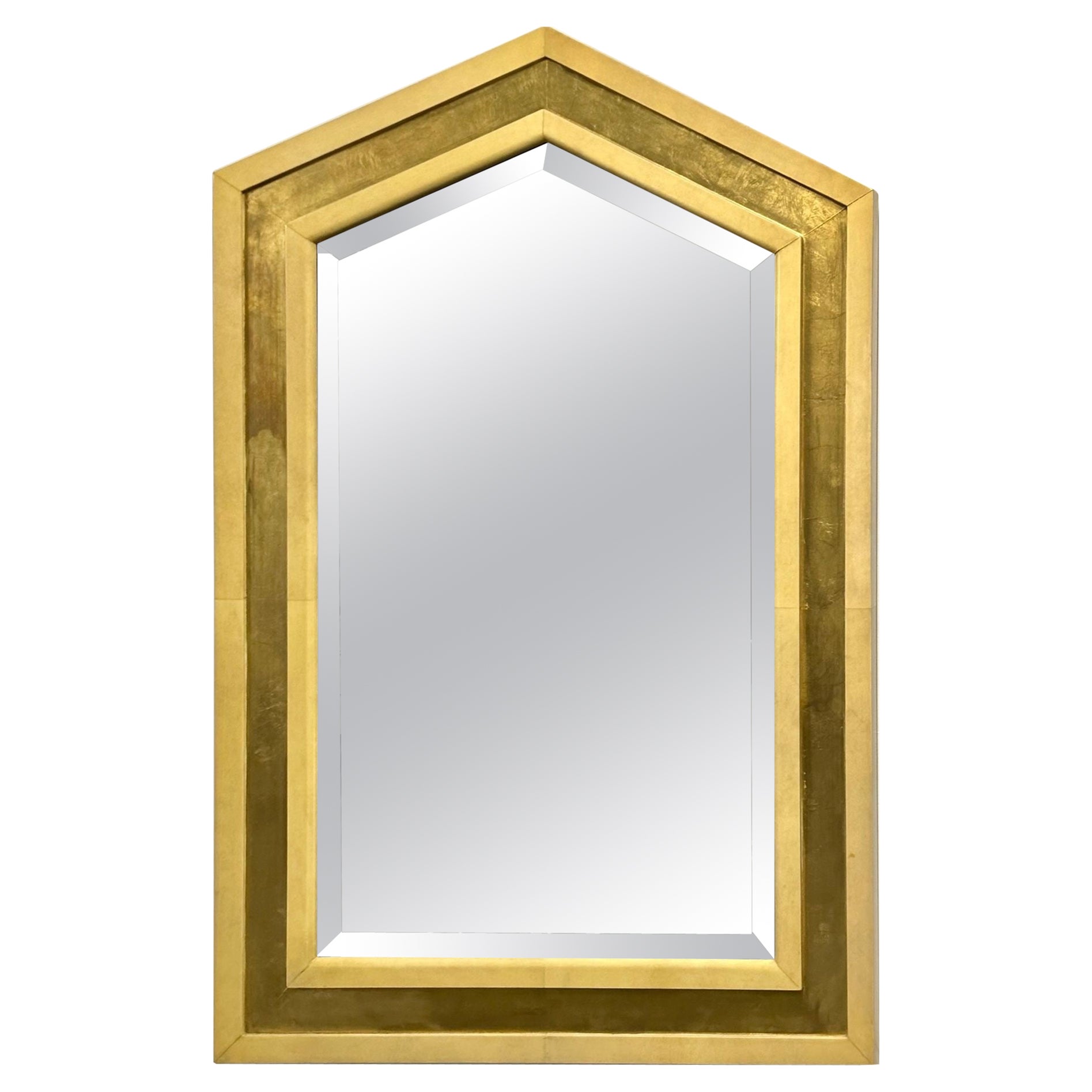 Specchio da parete/console/molo in legno dorato, pergamena, italiano, metà del secolo scorso