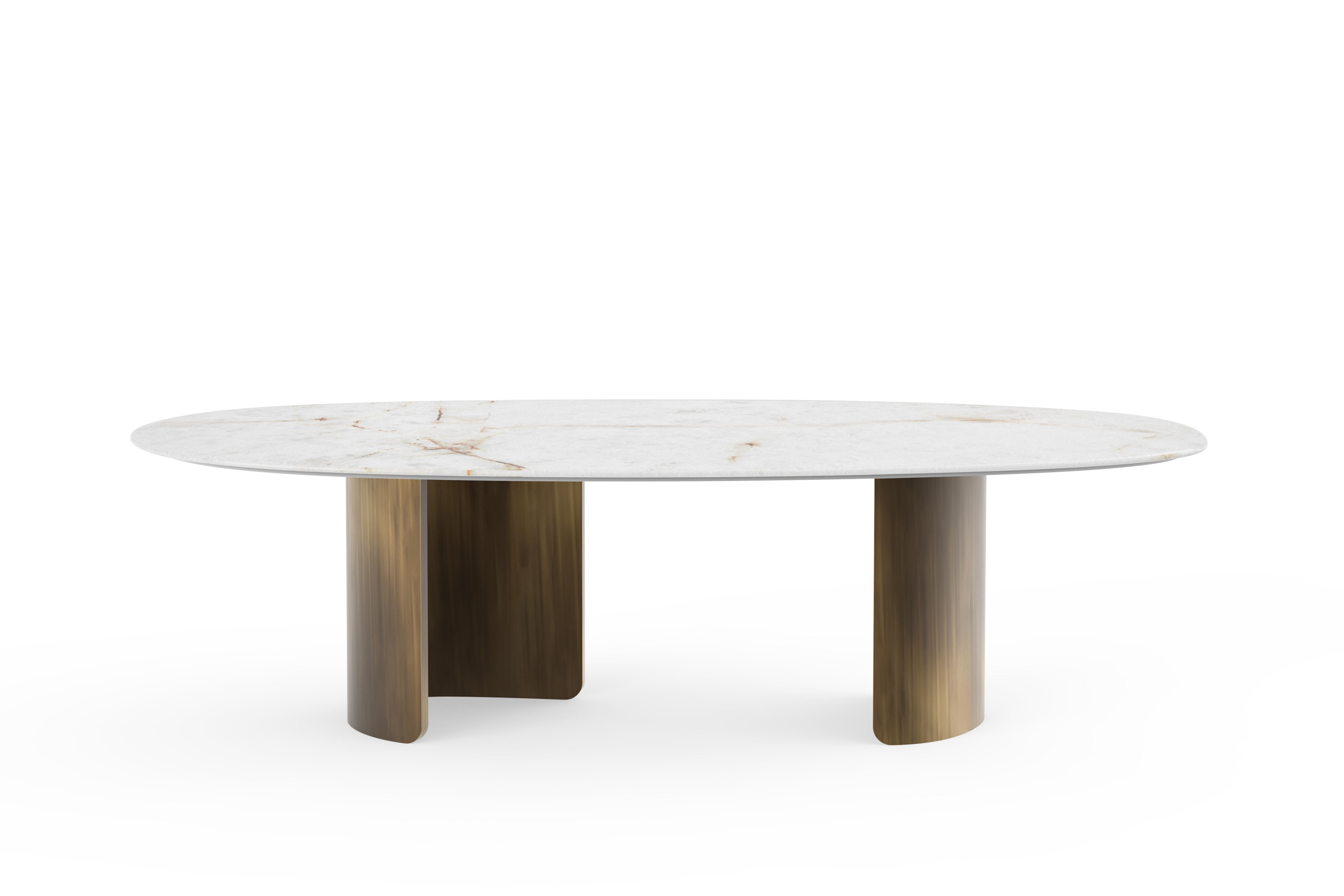 Mid-Century Modern Table de salle à manger Gimonde, Quartz, Laiton, fait main Greenapple en vente