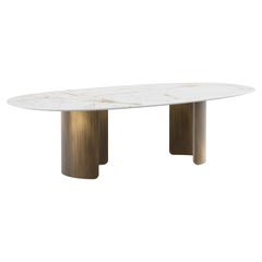 Mid-Century Modern Gimonde Dining Table, Quartz, Brass, Handmade Greenapple