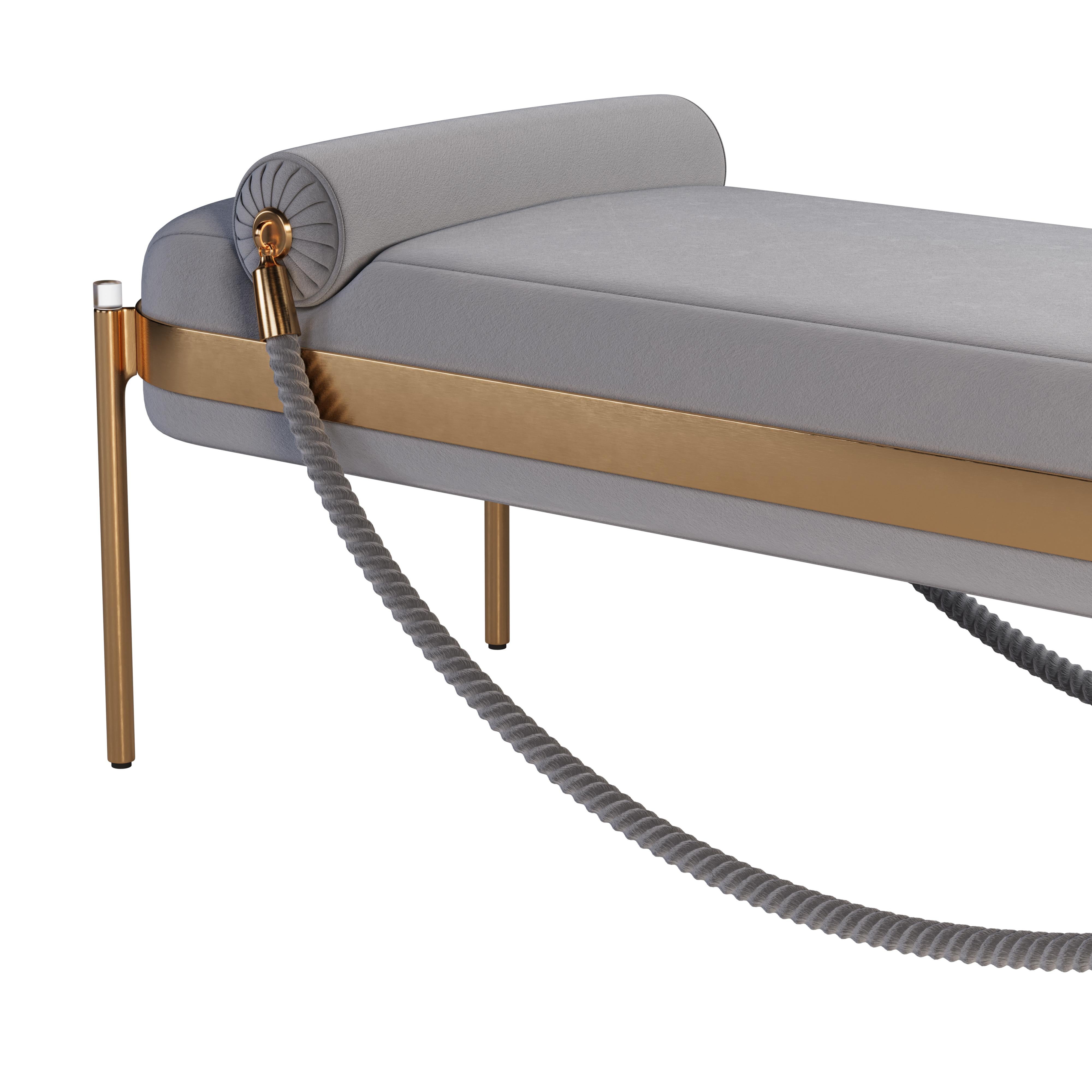 Mid-Century Modern Ginger Bench Brass Velvet For Sale 7