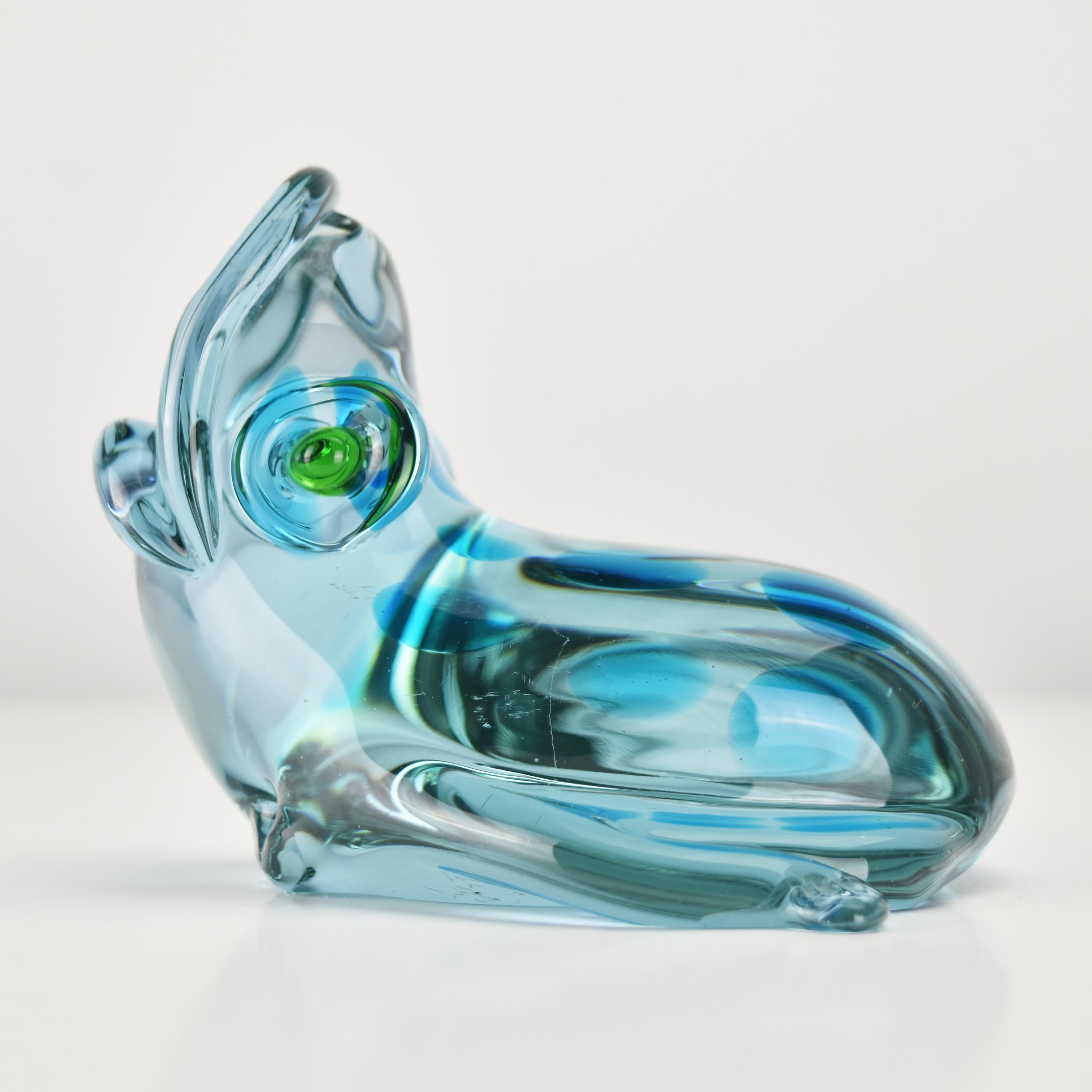 A lovely vintage decorative frog figurine with blue accents attributed Antonio da Ros for Cenedese.
