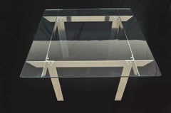 Mid Century Modern "Ginsu Knife" Aluminum Metal Square Glass Dining Table