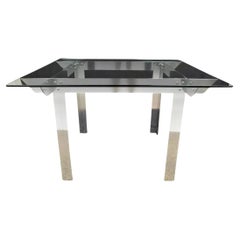 Mid Century Modern "Ginsu Knife" Aluminum Metal Square Glass Dining Table
