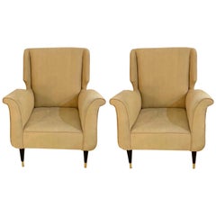 Mid-Century Modern Gio Ponti Style Arm, Bergère or Wingback Chairs, a Pair
