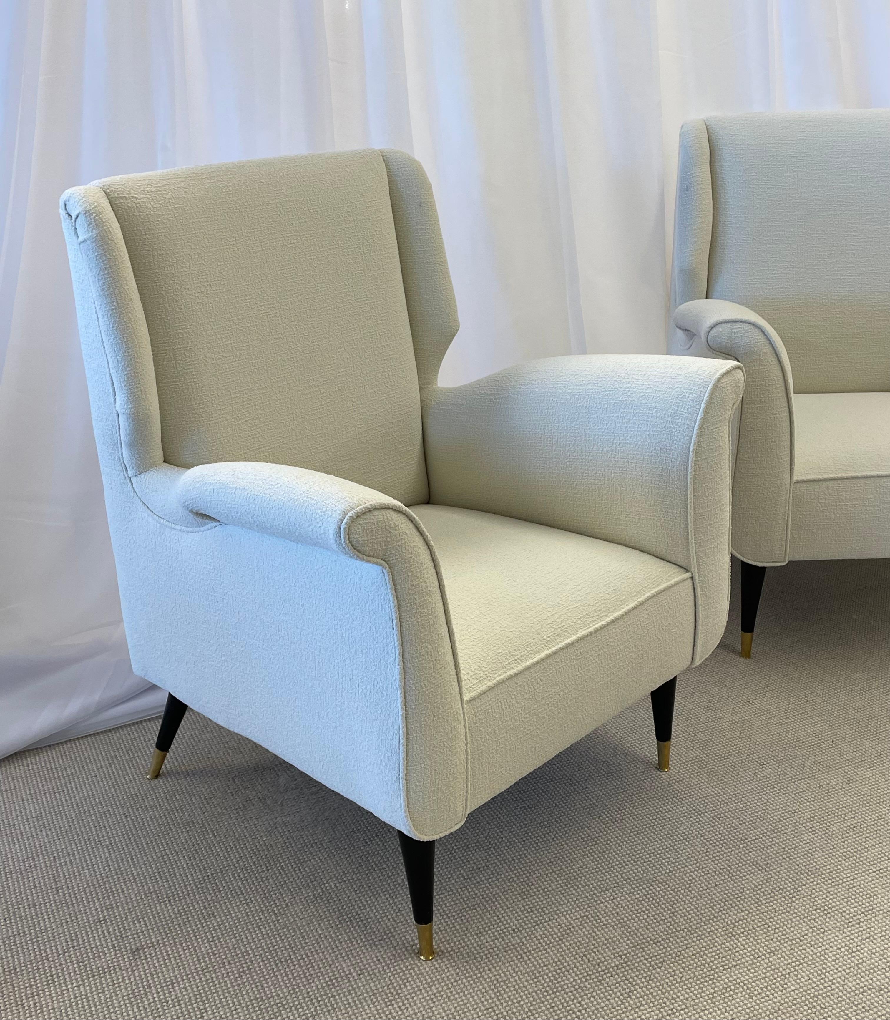 Mid-20th Century Mid-Century Modern Gio Ponti Style Armchairs, Wingback, a Pair in Kravet Bouclé For Sale