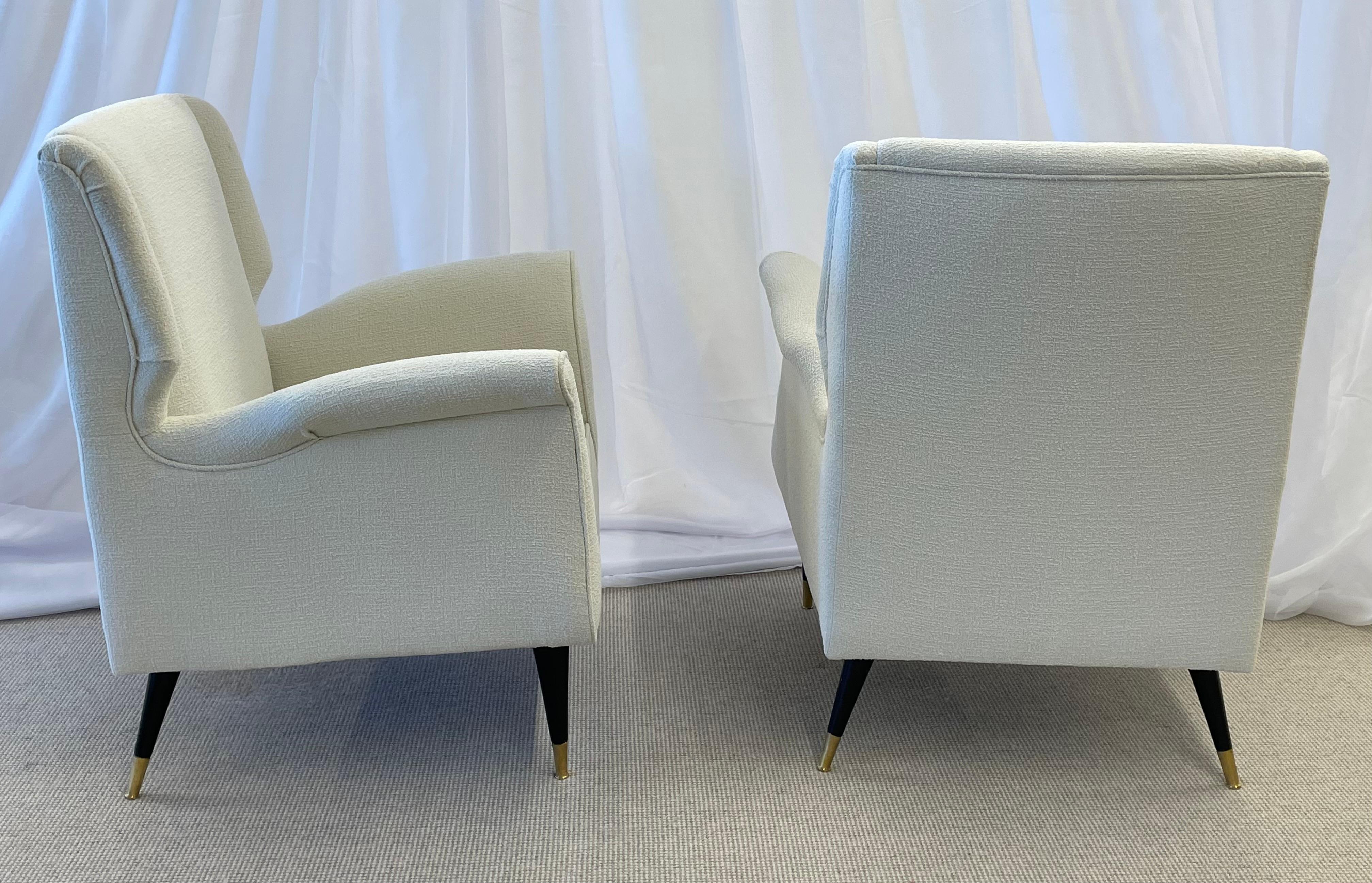 Mid-Century Modern Gio Ponti Style Armchairs, Wingback, a Pair in Kravet Bouclé For Sale 3