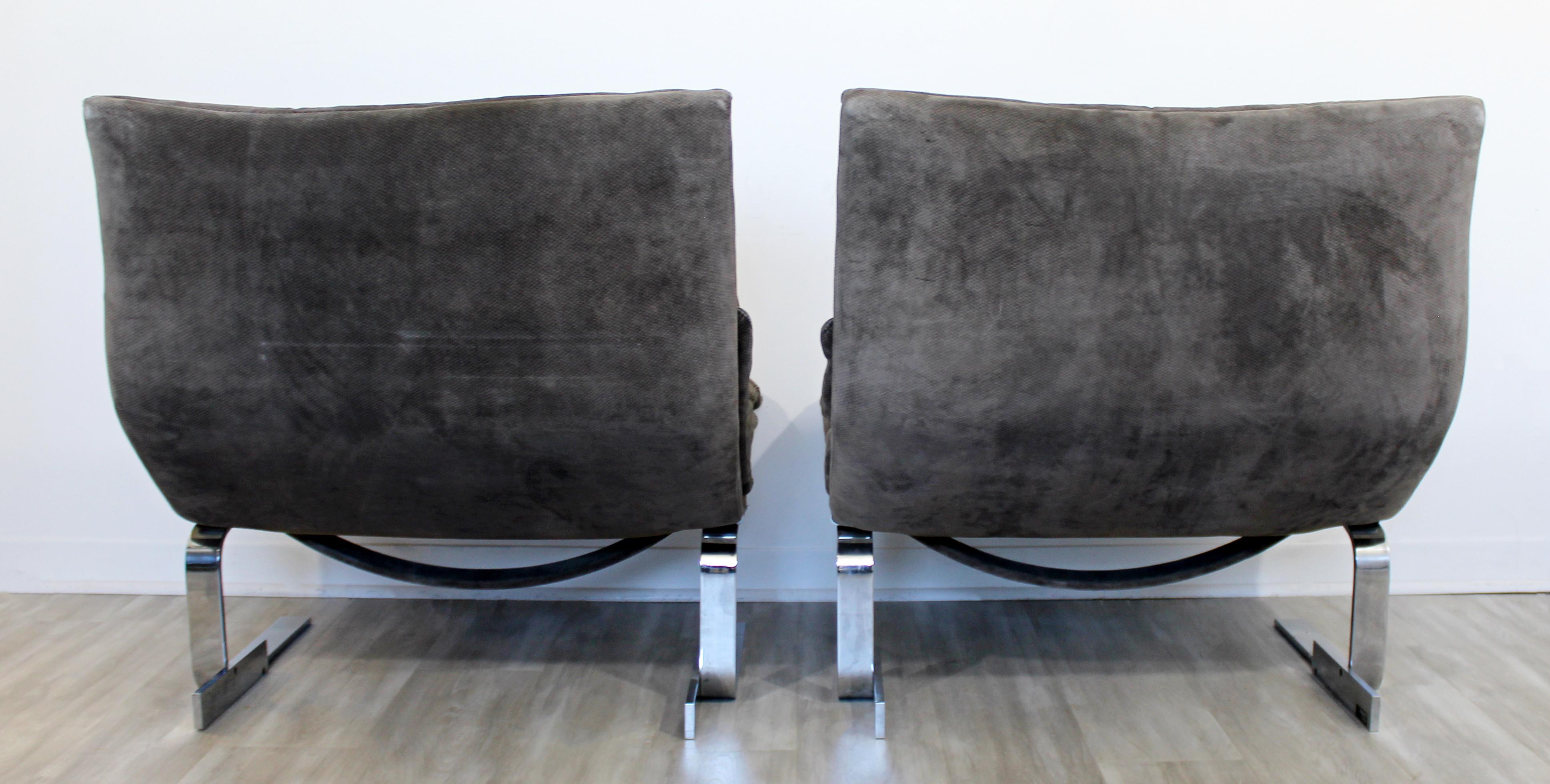 Chrome Mid-Century Modern Giovanni Offredi Saporiti Italy Pair Wave Chairs 1970s