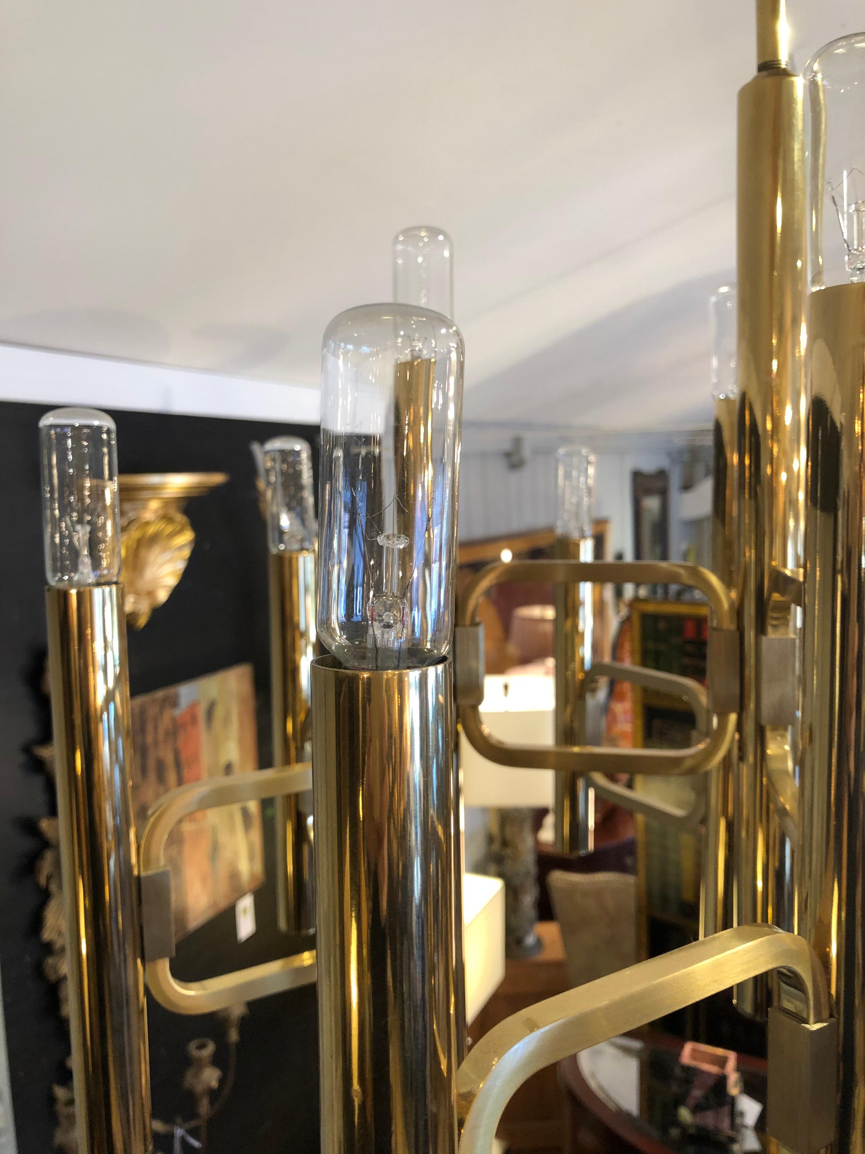 Stunning Profili Industria Lampadari Italian Twelve-Light Gold Plated Chandelier 2