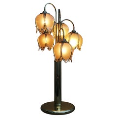 5armige Lotus-Lampe aus Glas und Messing, Mid-Century Modern, 1970er Jahre