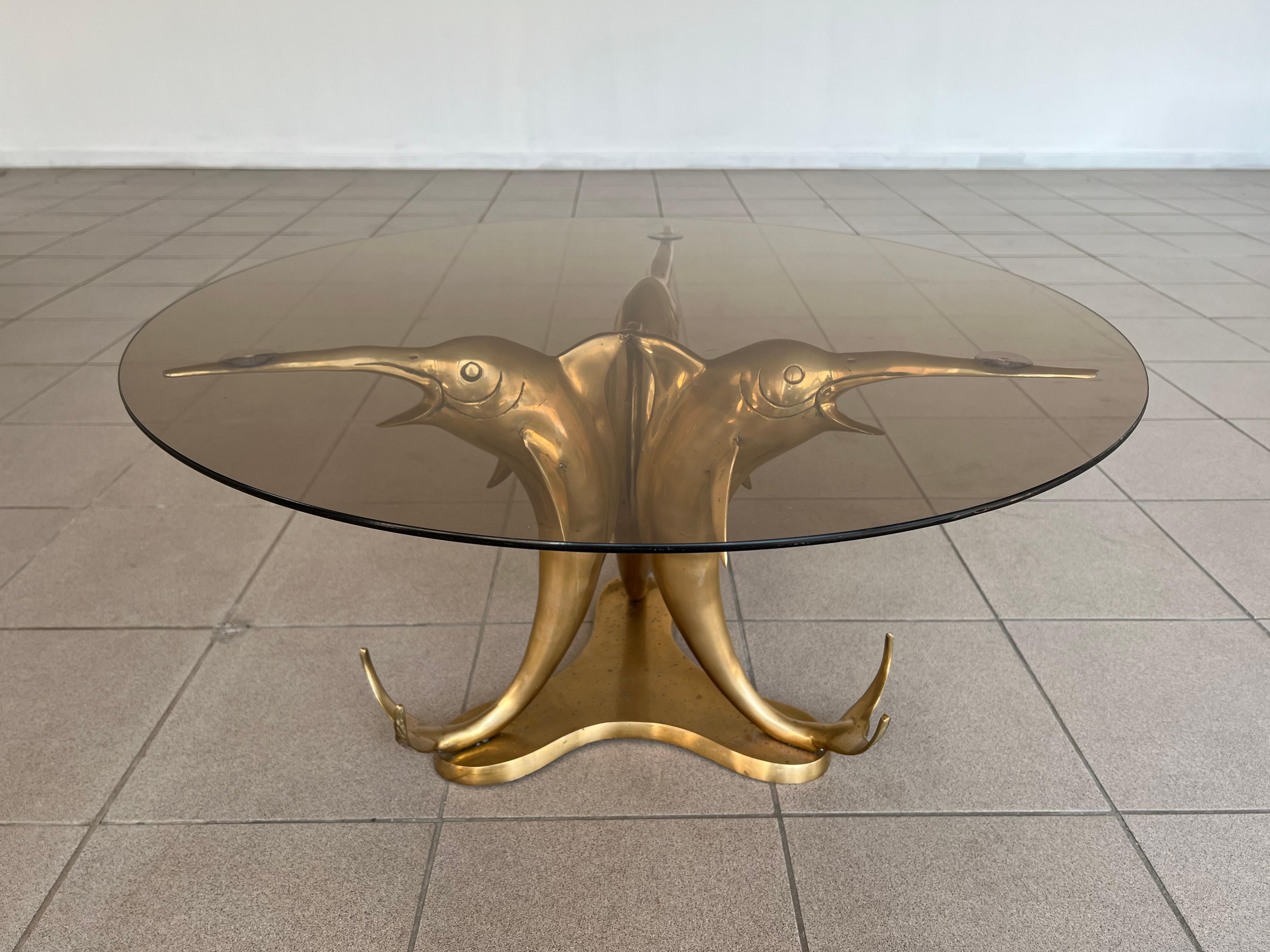 Mid-Century Modern Glass and Brass Base Coffee Table 1