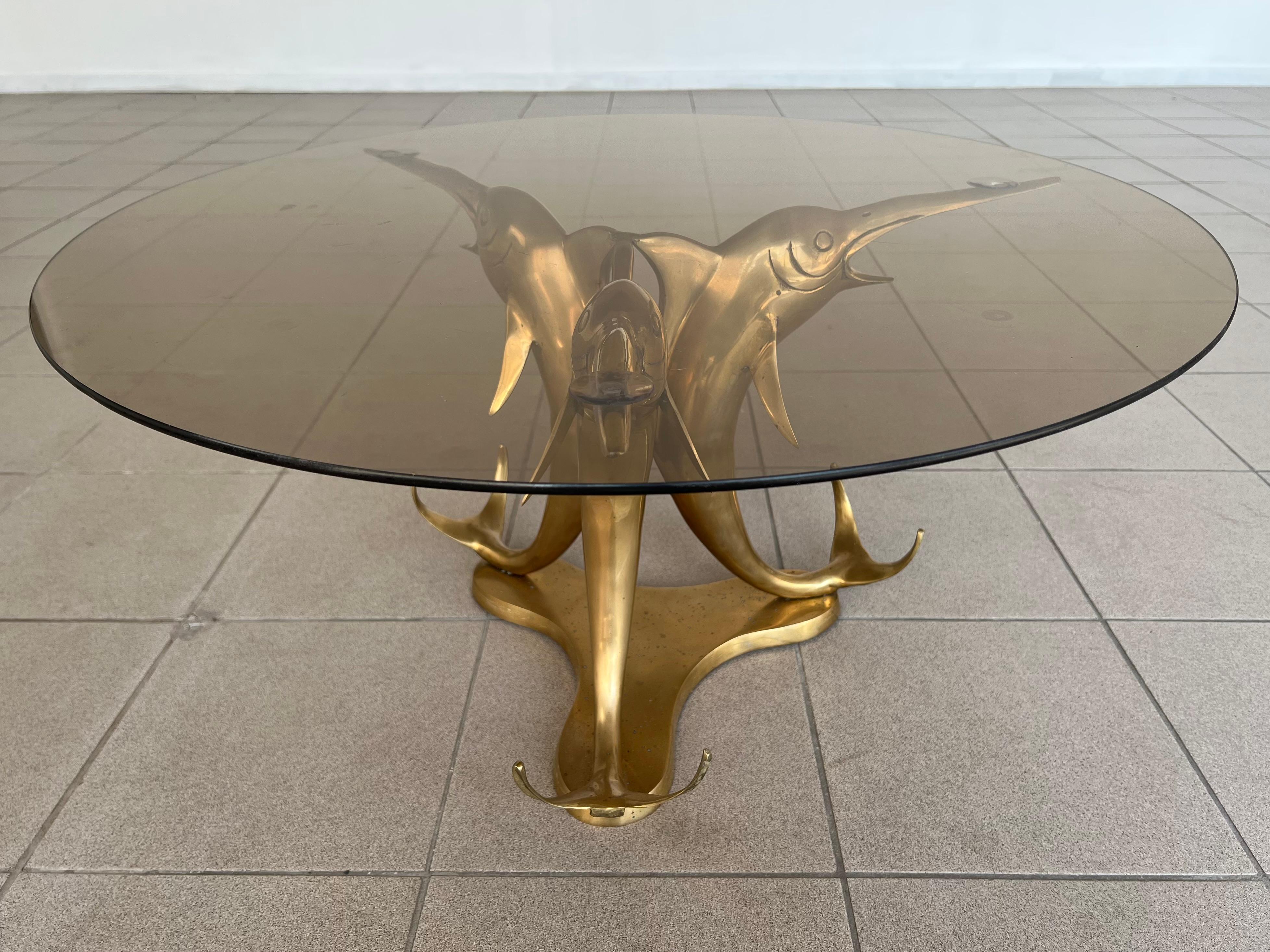 Mid-Century Modern Glass and Brass Base Coffee Table 2