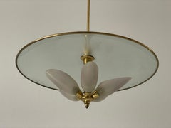Mid-Century Modern Glass and Brass Ceiling Lamp, 1950s, Italy