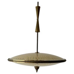 Mid-Century Modern Glass and Brass Ceiling Lamp, 1950s, Italy