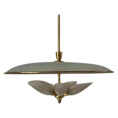 Mid-Century Modern Glass and Brass Ceiling Lamp, 1950s, Italy