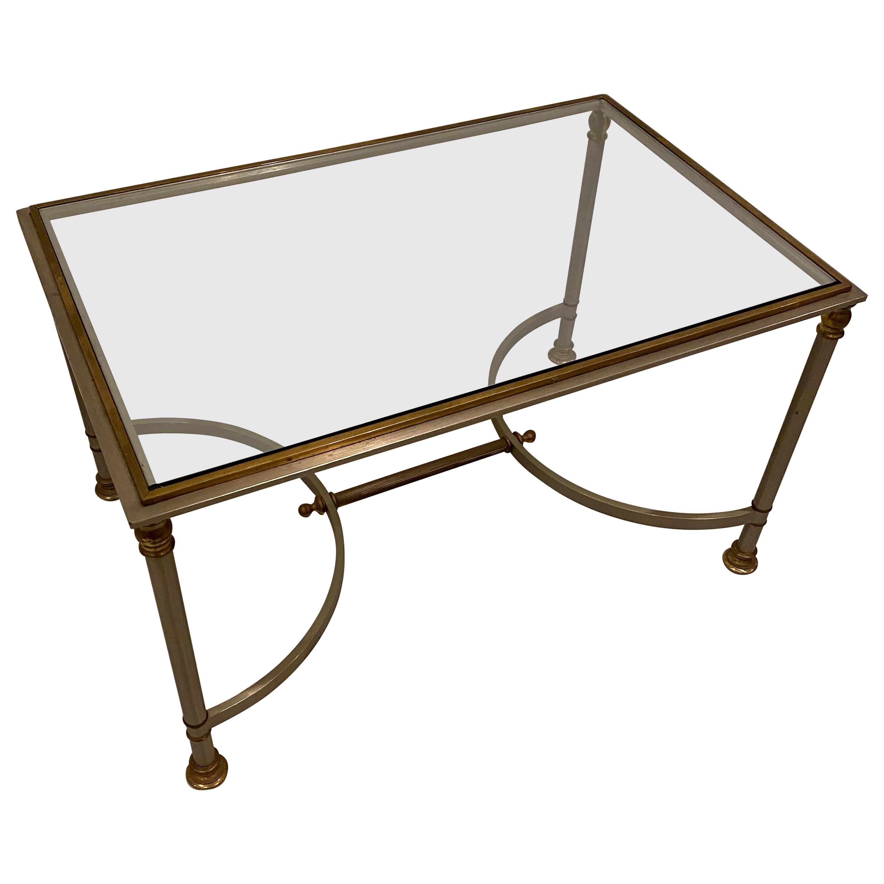 Mid-Century Modern Glass and Brass Coffee Table For Sale