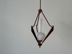 Mid-Century Modern Glass and Brass Frame Ceiling Lamp, 1950s, Italy
