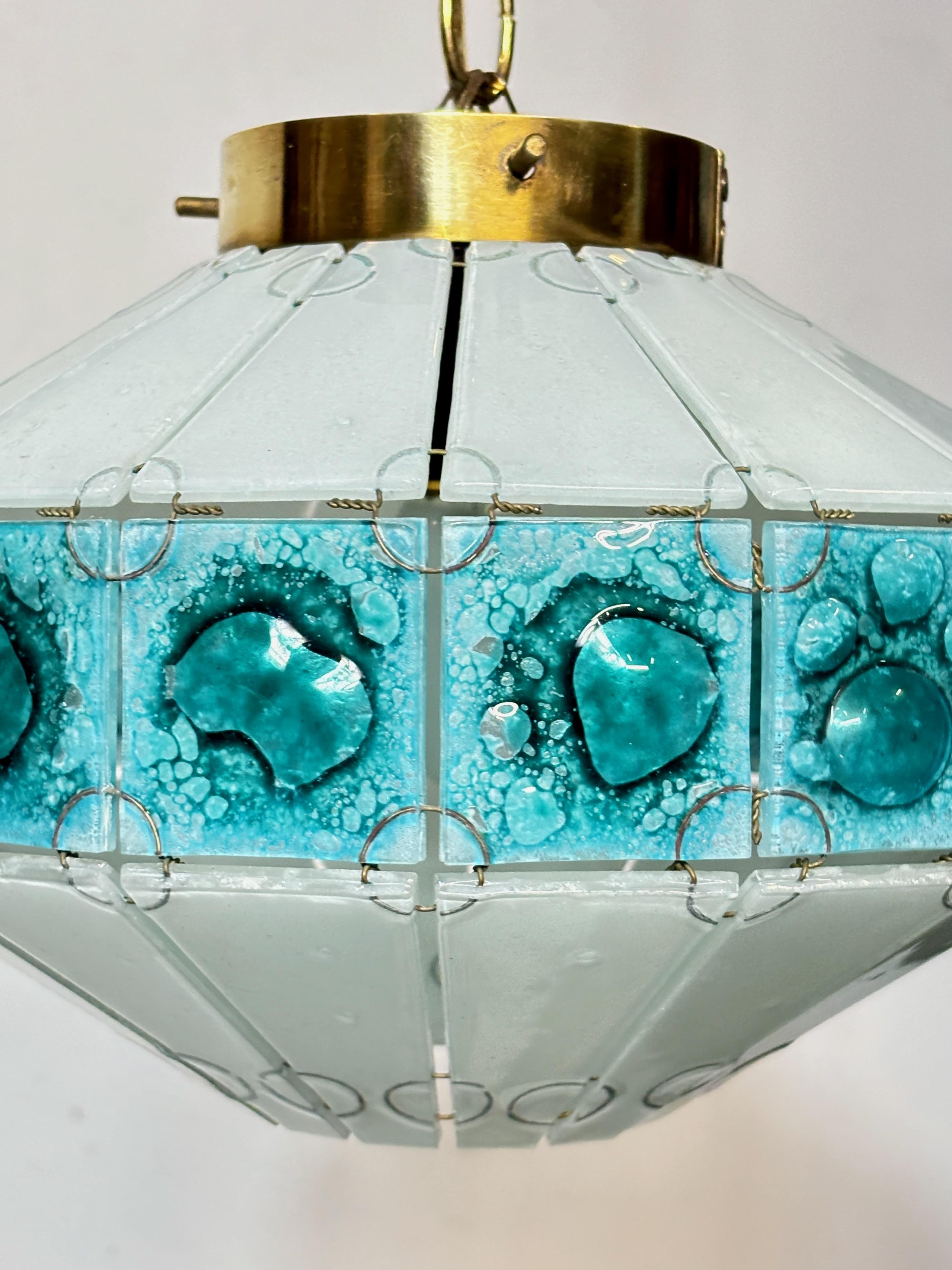 Mid-Century Modern Mid Century Modern Glass and Brass Pendant Light Fixture 1960's For Sale