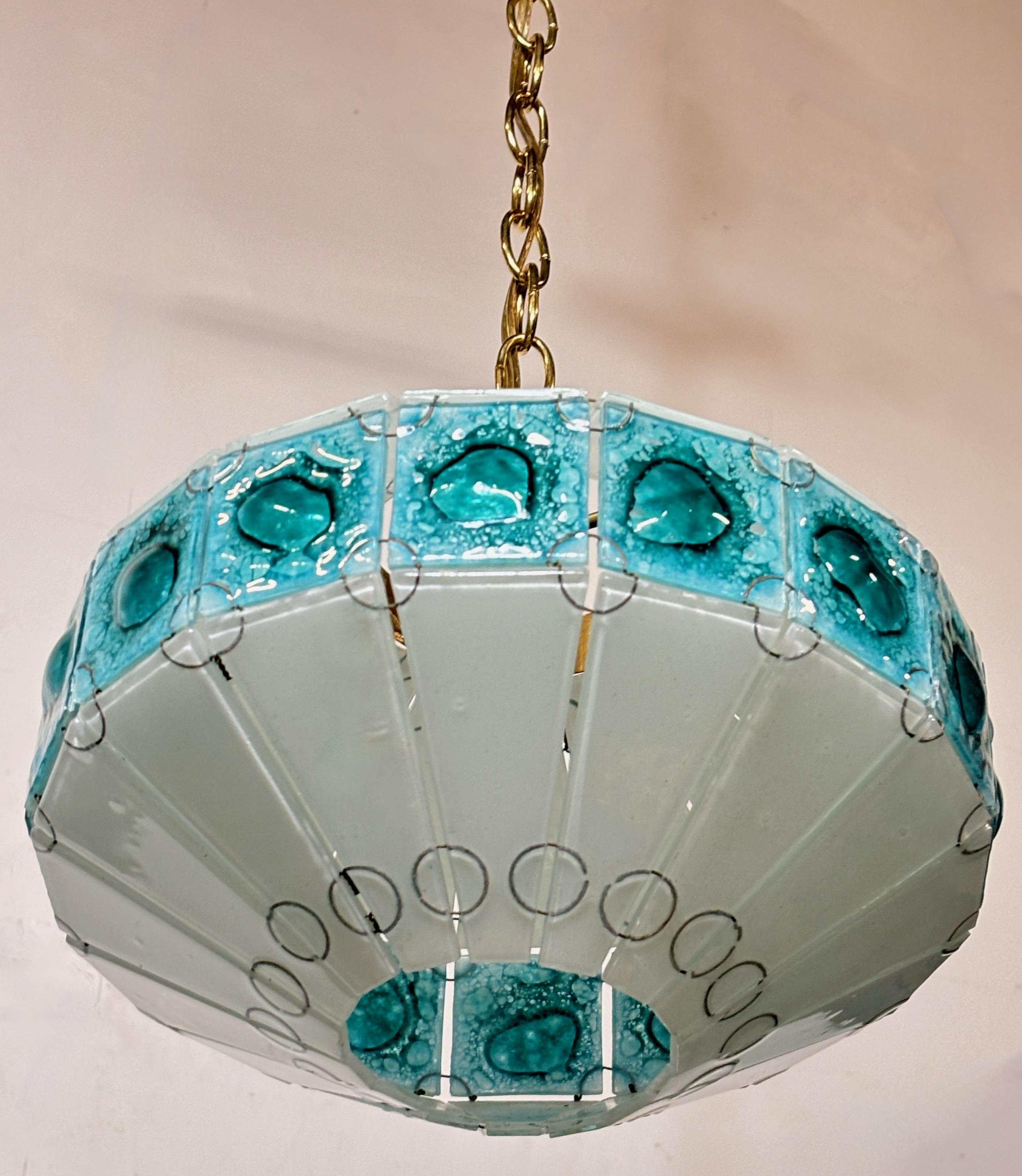 American Mid Century Modern Glass and Brass Pendant Light Fixture 1960's For Sale