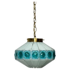 Mid Century Modern Glass and Brass Pendant Light Fixture 1960's