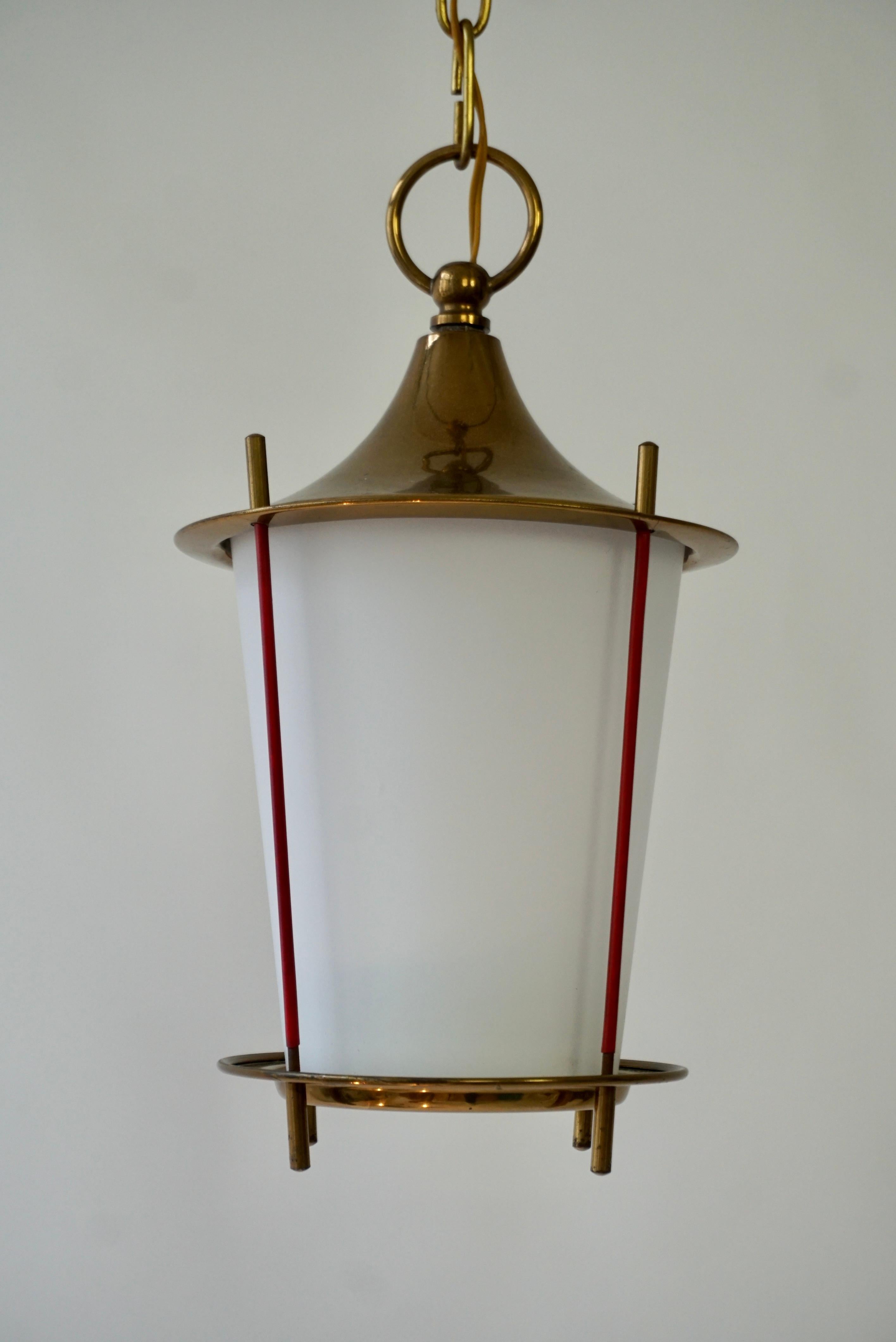 Mid-Century Modern Glass and Brass Pendant Light Lantern For Sale 5