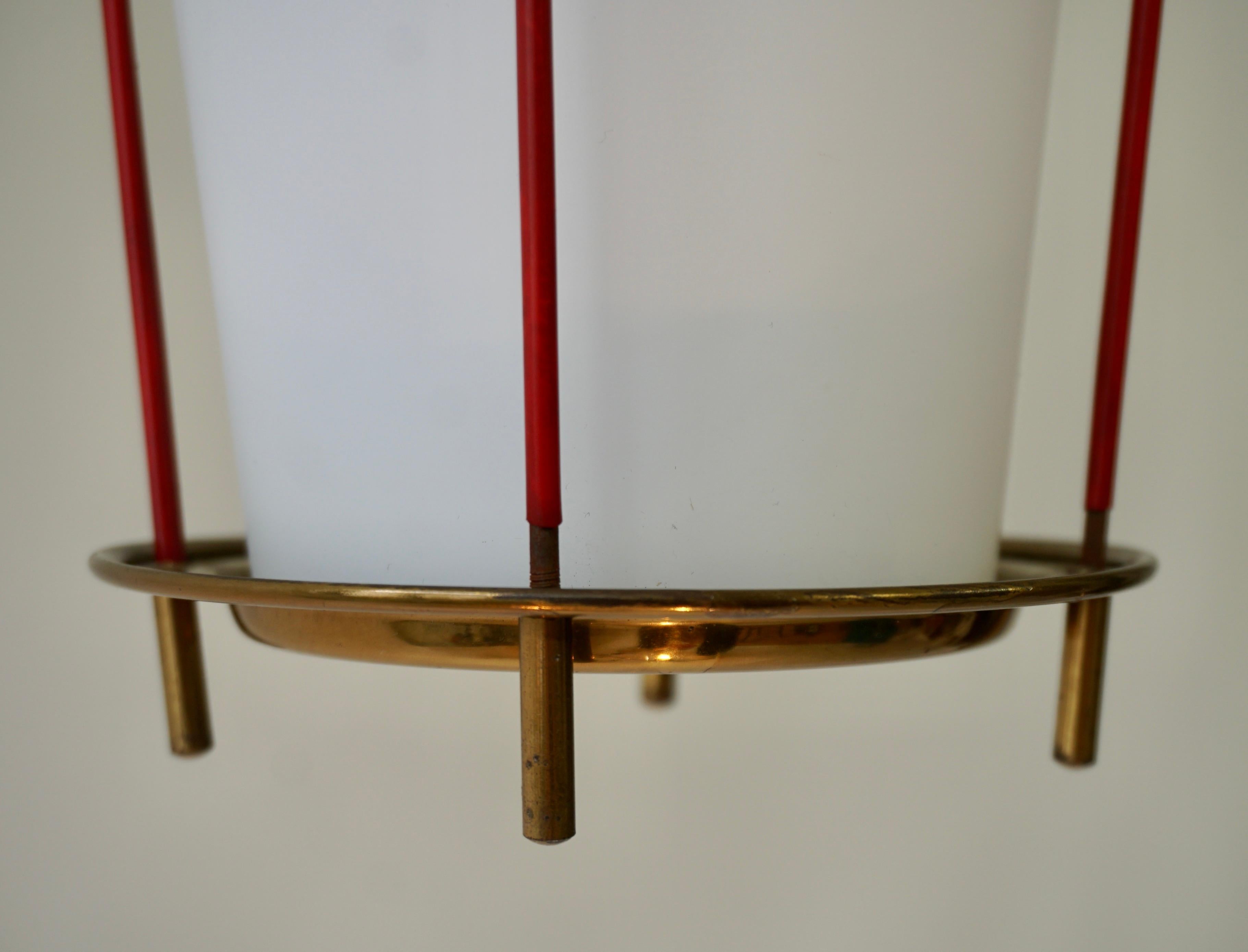 Mid-Century Modern Glass and Brass Pendant Light Lantern For Sale 6