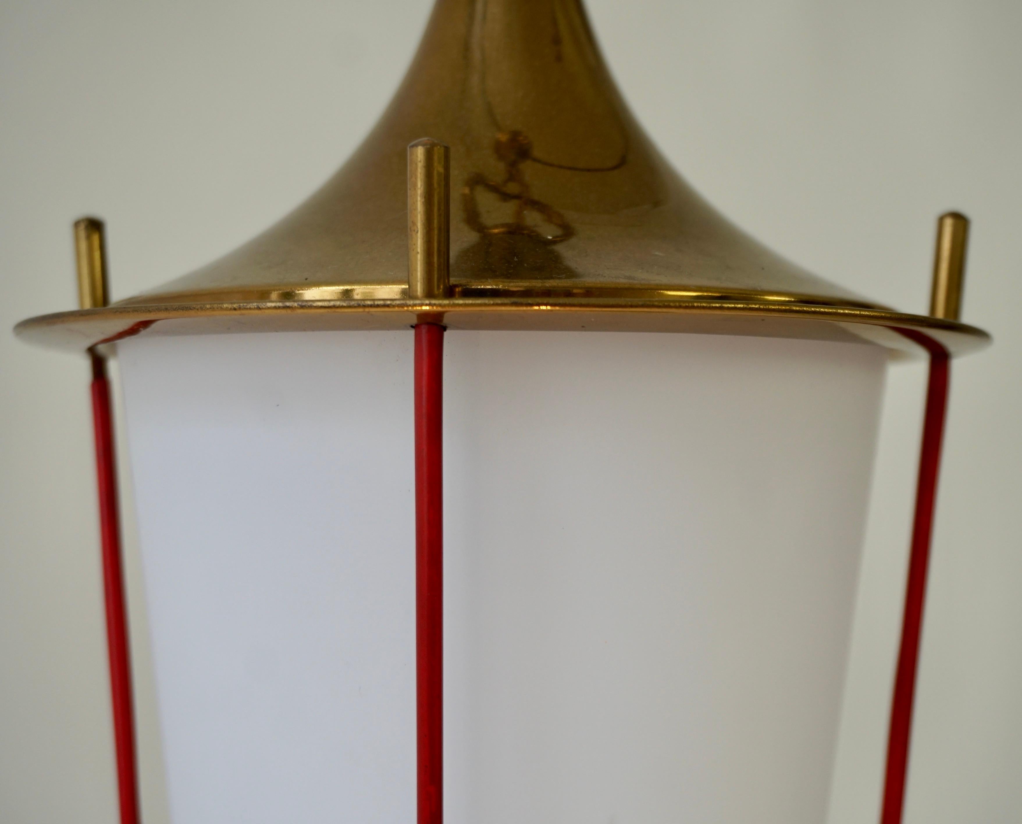 Mid-Century Modern Glass and Brass Pendant Light Lantern For Sale 7