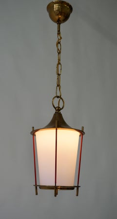 Mid-Century Modern Glass and Brass Pendant Light Lantern