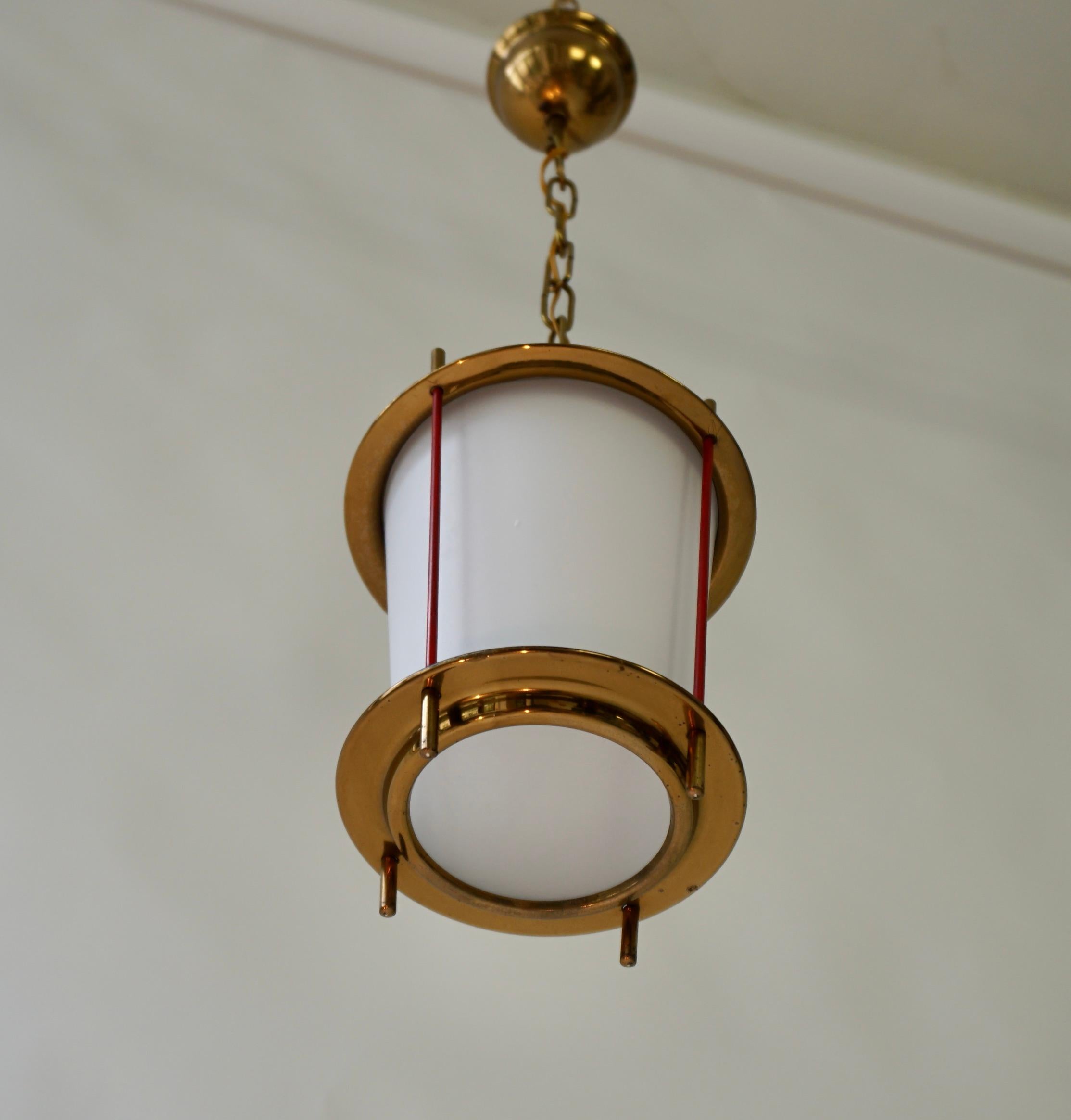 20th Century Mid-Century Modern Glass and Brass Pendant Light Lantern For Sale