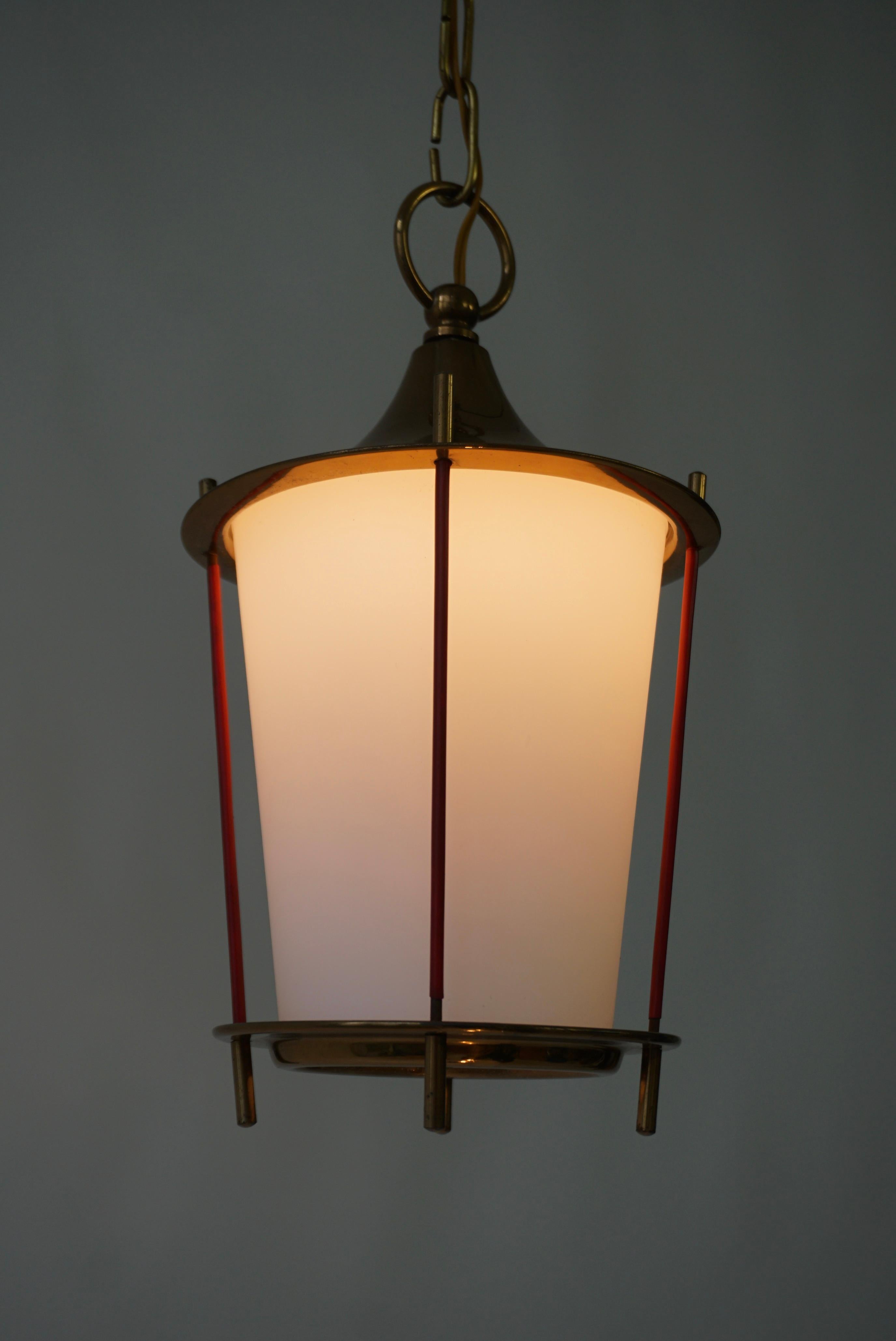 Mid-Century Modern Glass and Brass Pendant Light Lantern For Sale 2