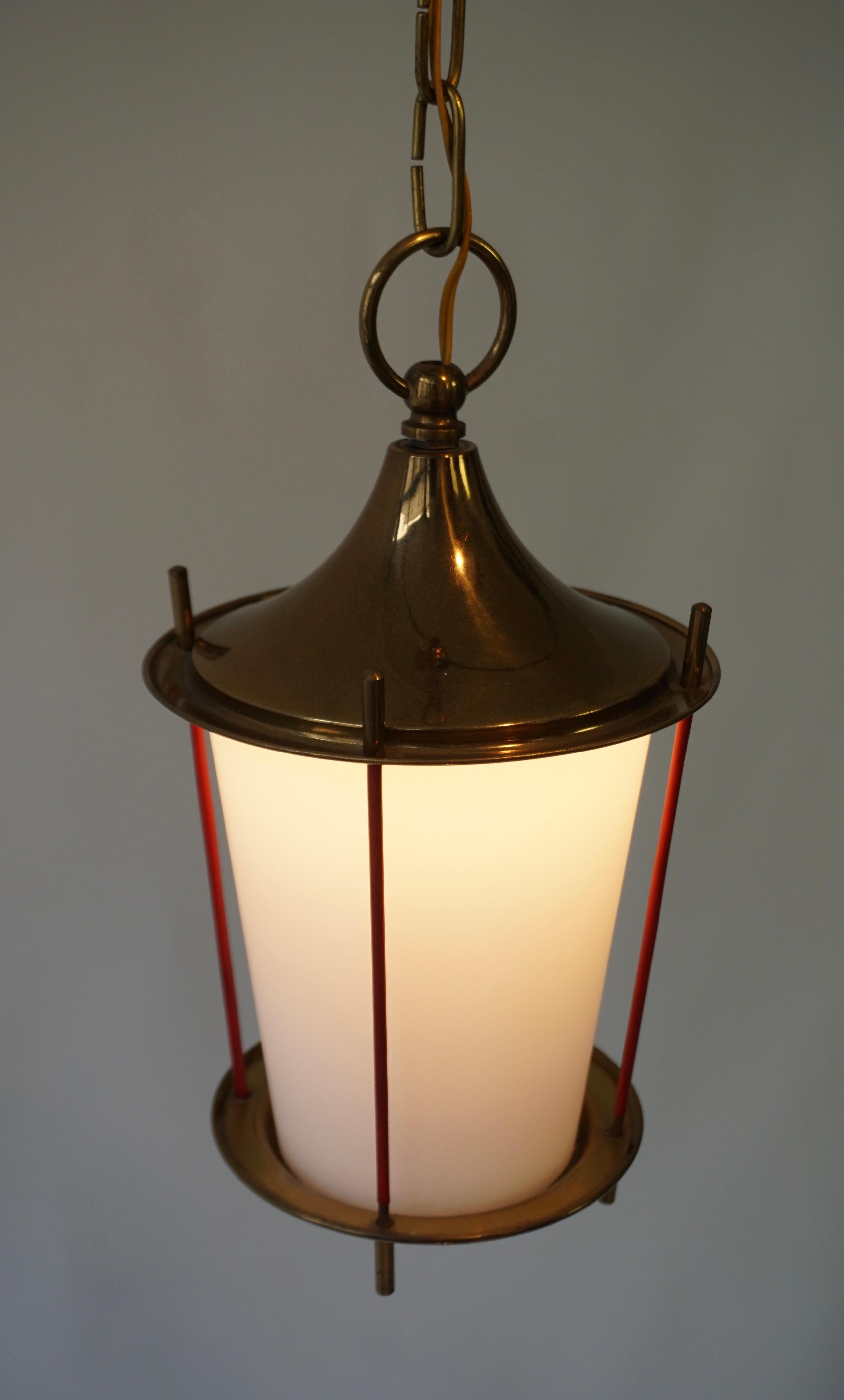 Mid-Century Modern Glass and Brass Pendant Light Lantern For Sale 3
