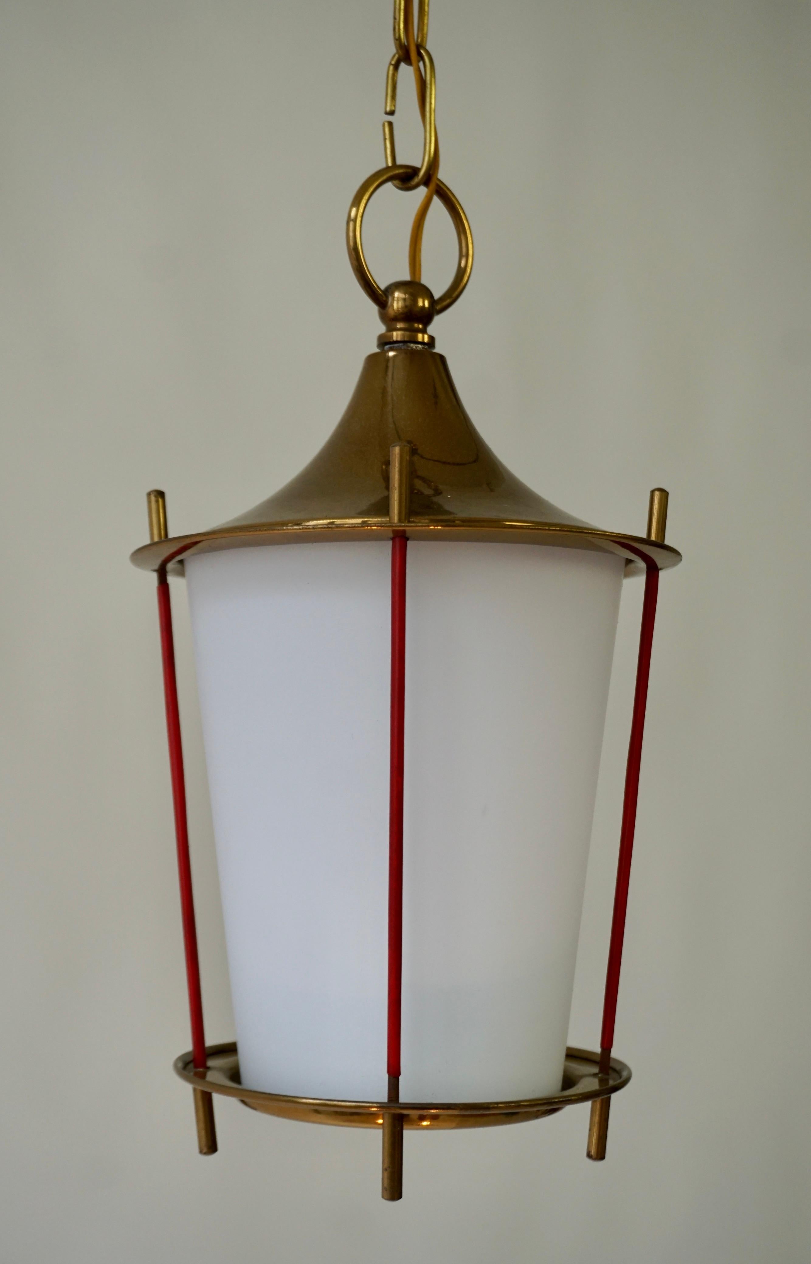 Mid-Century Modern Glass and Brass Pendant Light Lantern For Sale 4