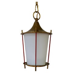 Mid-Century Modern Glass and Brass Pendant Light Lantern