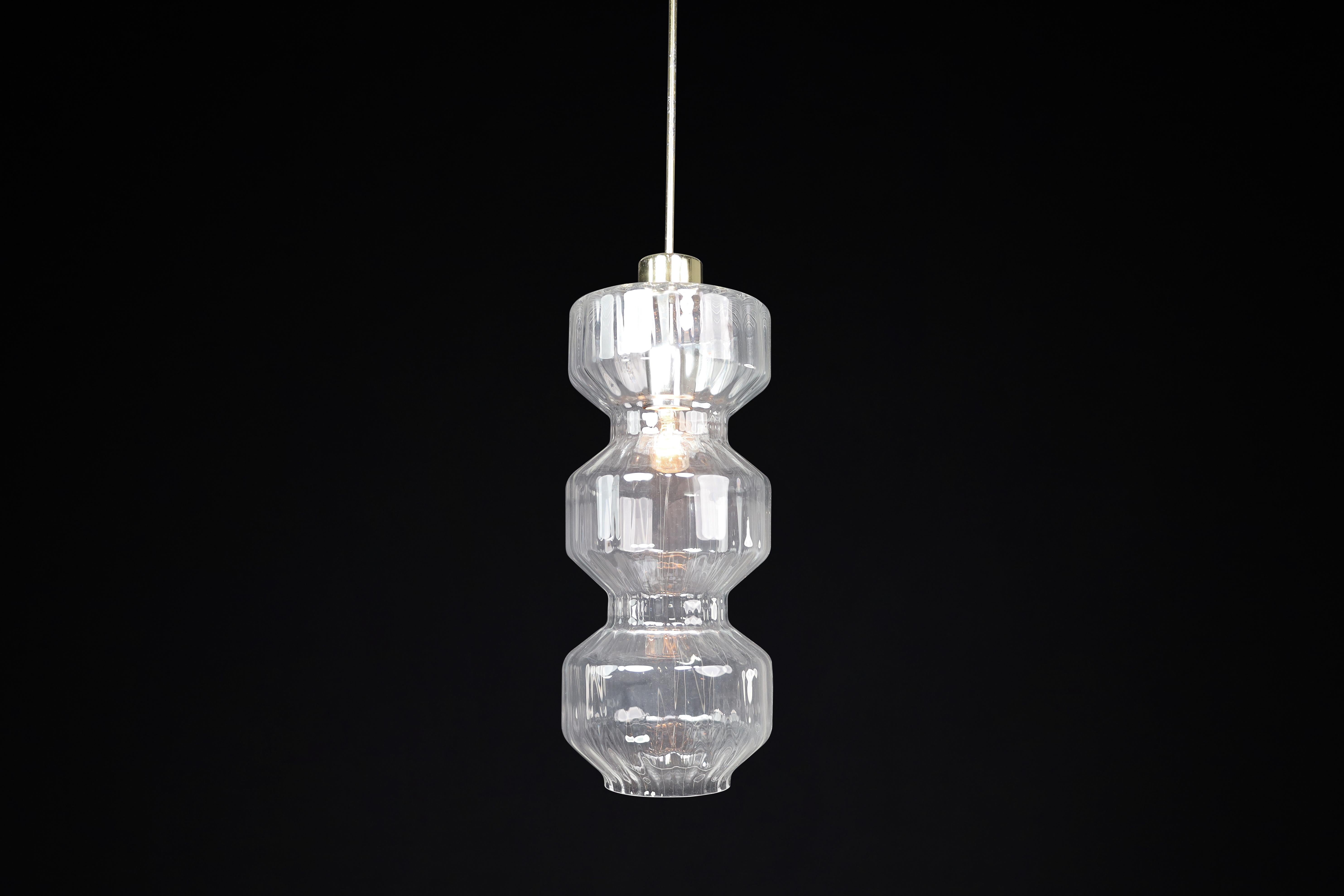 Mid-Century Modern Glass and Brass Pendants, Bohemia, Czechoslovakia, 1970s For Sale 6