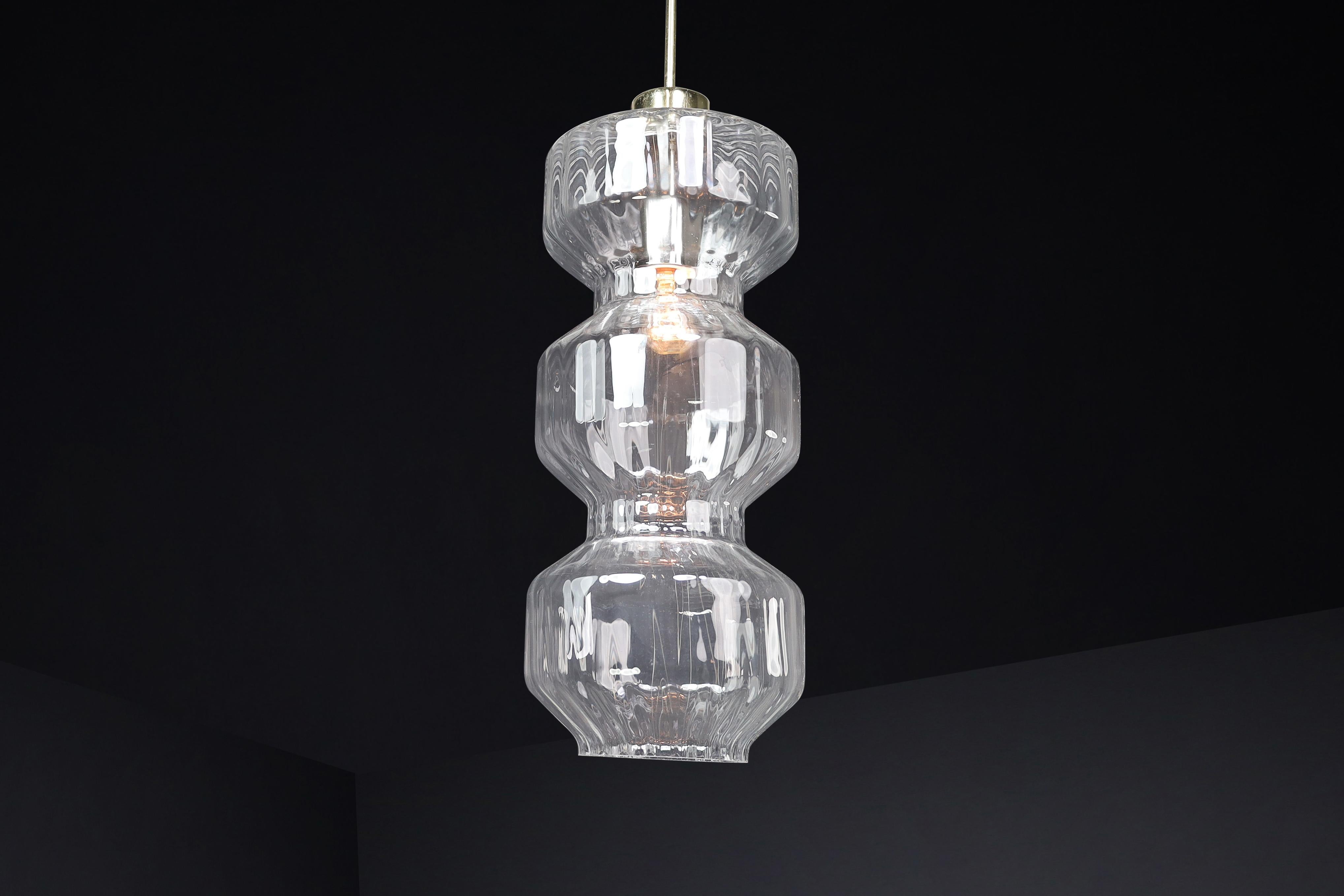 Mid-Century Modern Glass and Brass Pendants, Bohemia, Czechoslovakia, 1970s For Sale 7