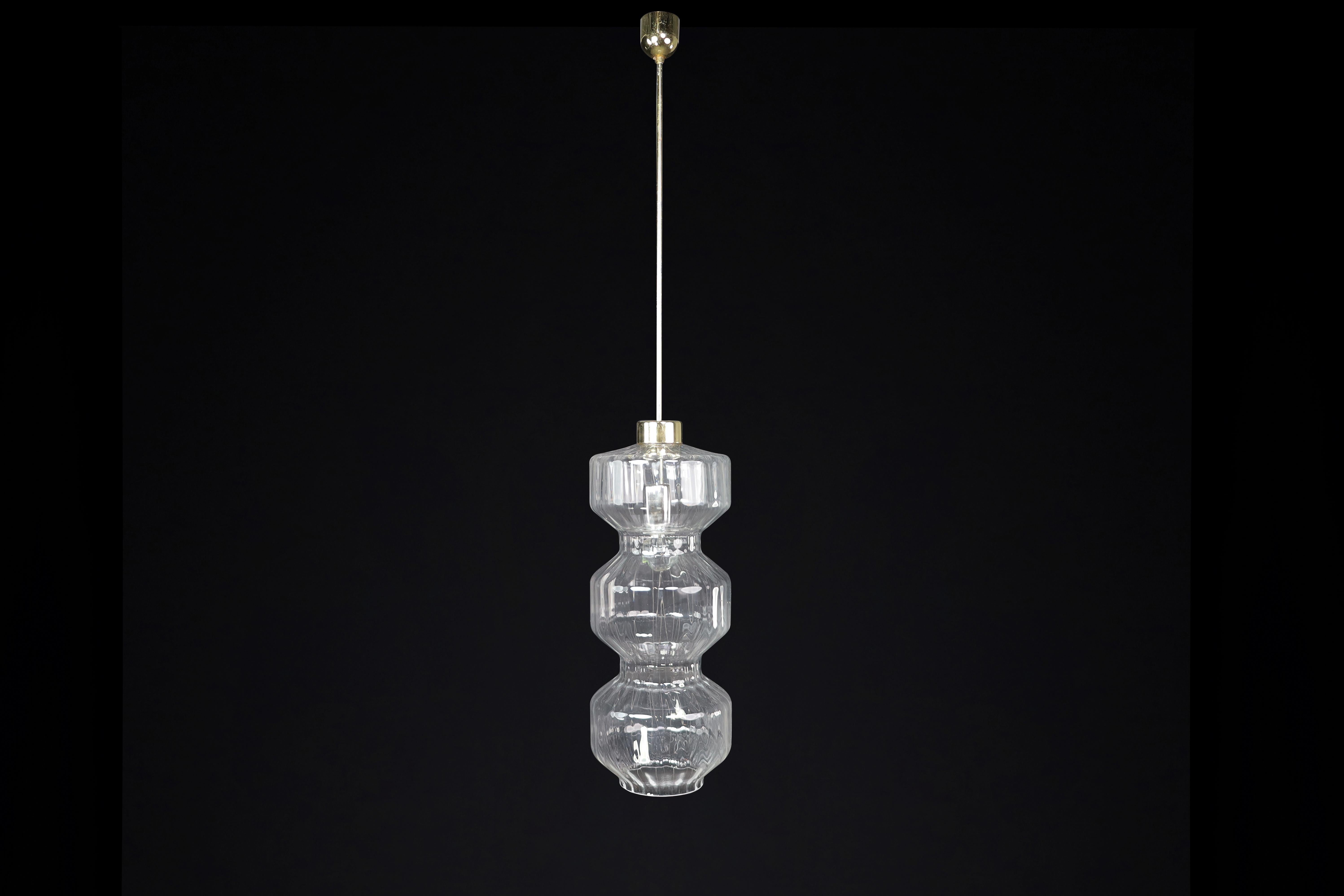 Mid-Century Modern Glass and Brass Pendants, Bohemia, Czechoslovakia, 1970s In Good Condition For Sale In Almelo, NL