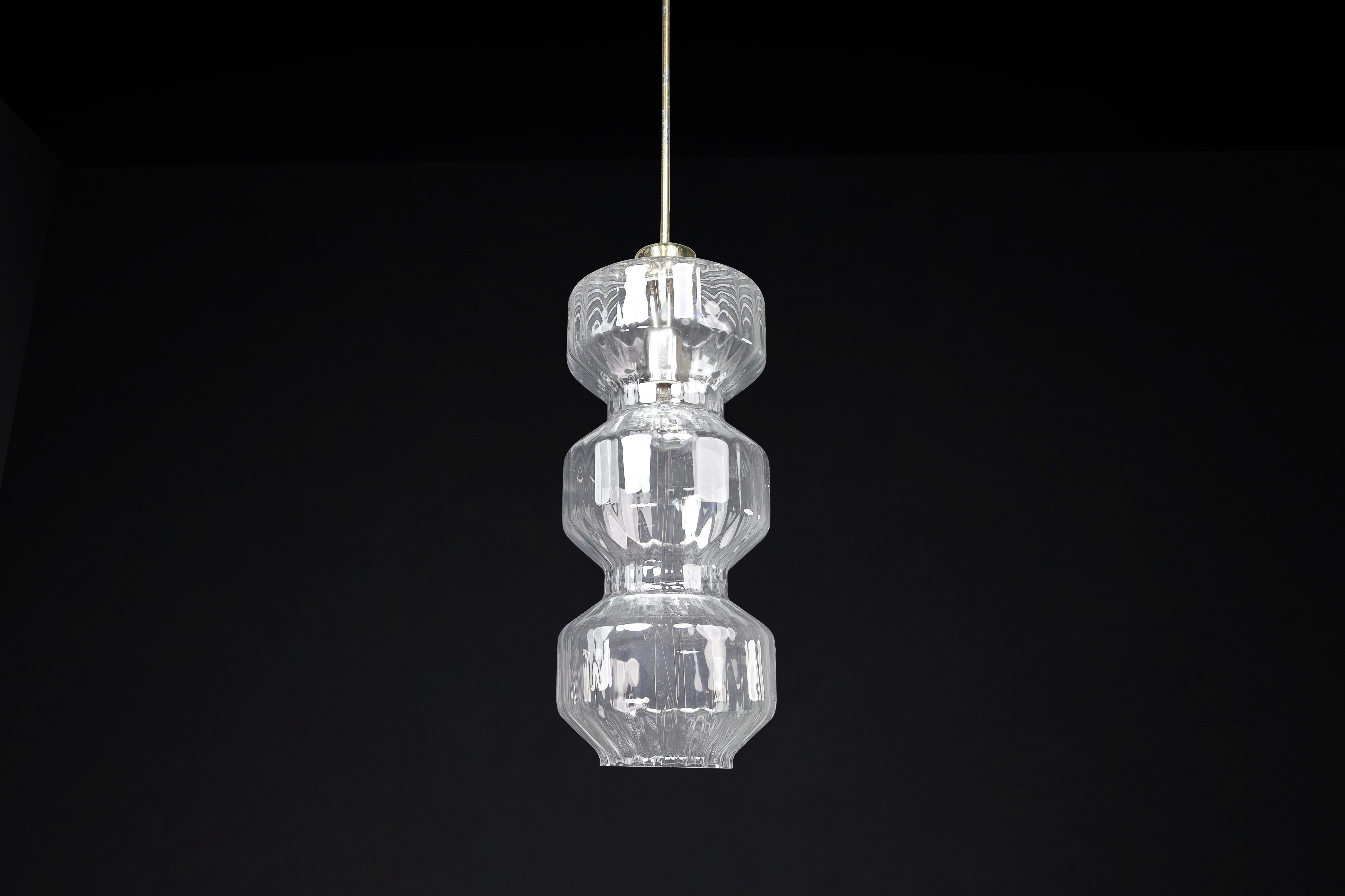 20th Century Mid-Century Modern Glass and Brass Pendants, Bohemia, Czechoslovakia, 1970s For Sale