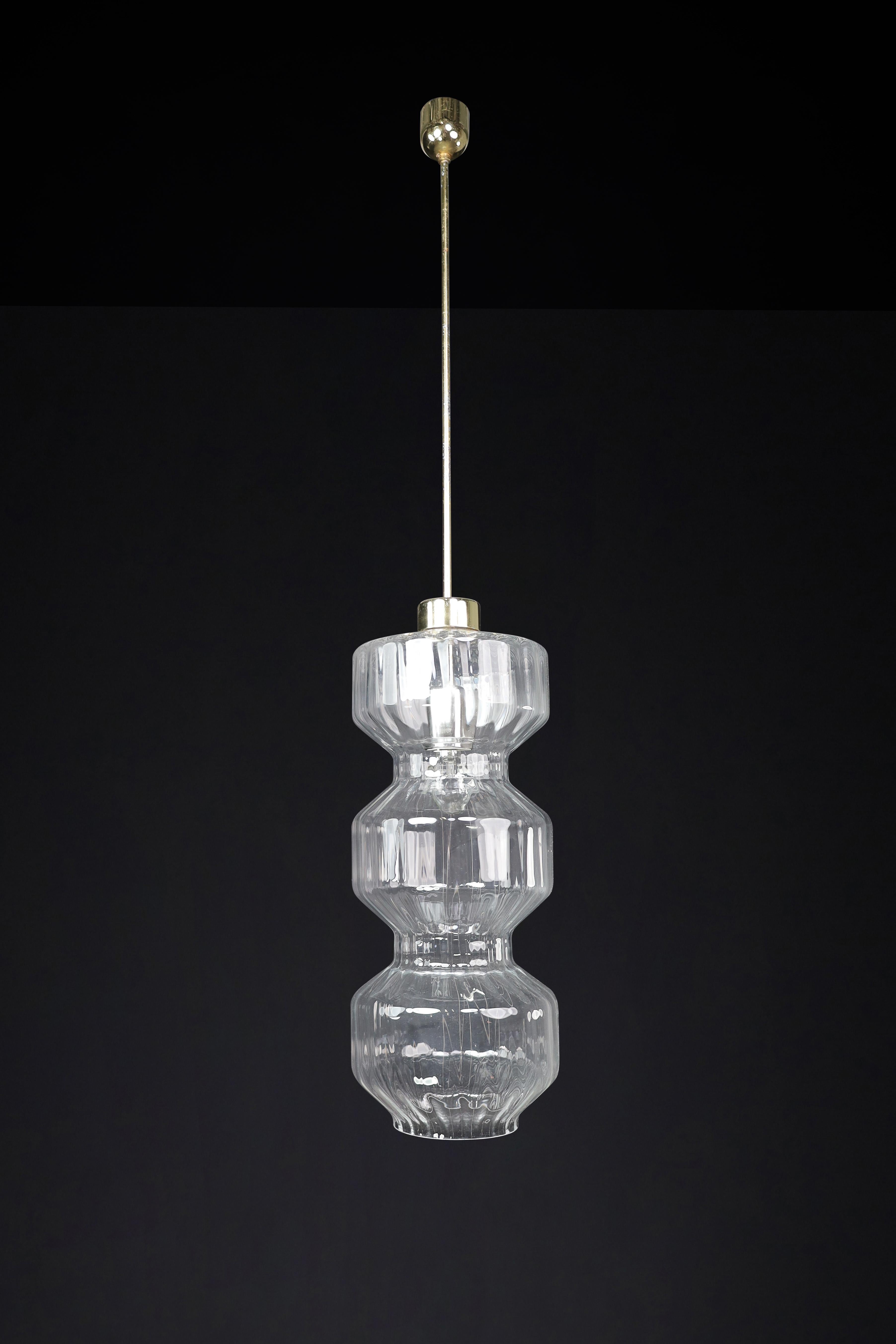 Mid-Century Modern Glass and Brass Pendants, Bohemia, Czechoslovakia, 1970s For Sale 1