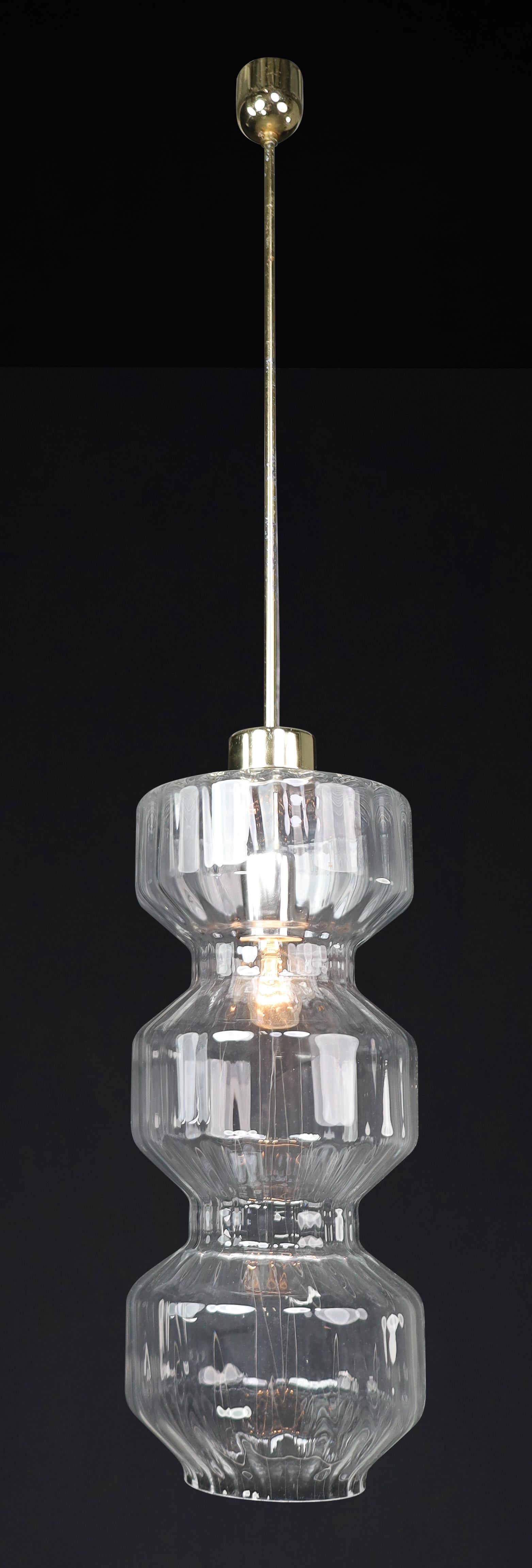 Mid-Century Modern Glass and Brass Pendants, Bohemia, Czechoslovakia, 1970s For Sale 2
