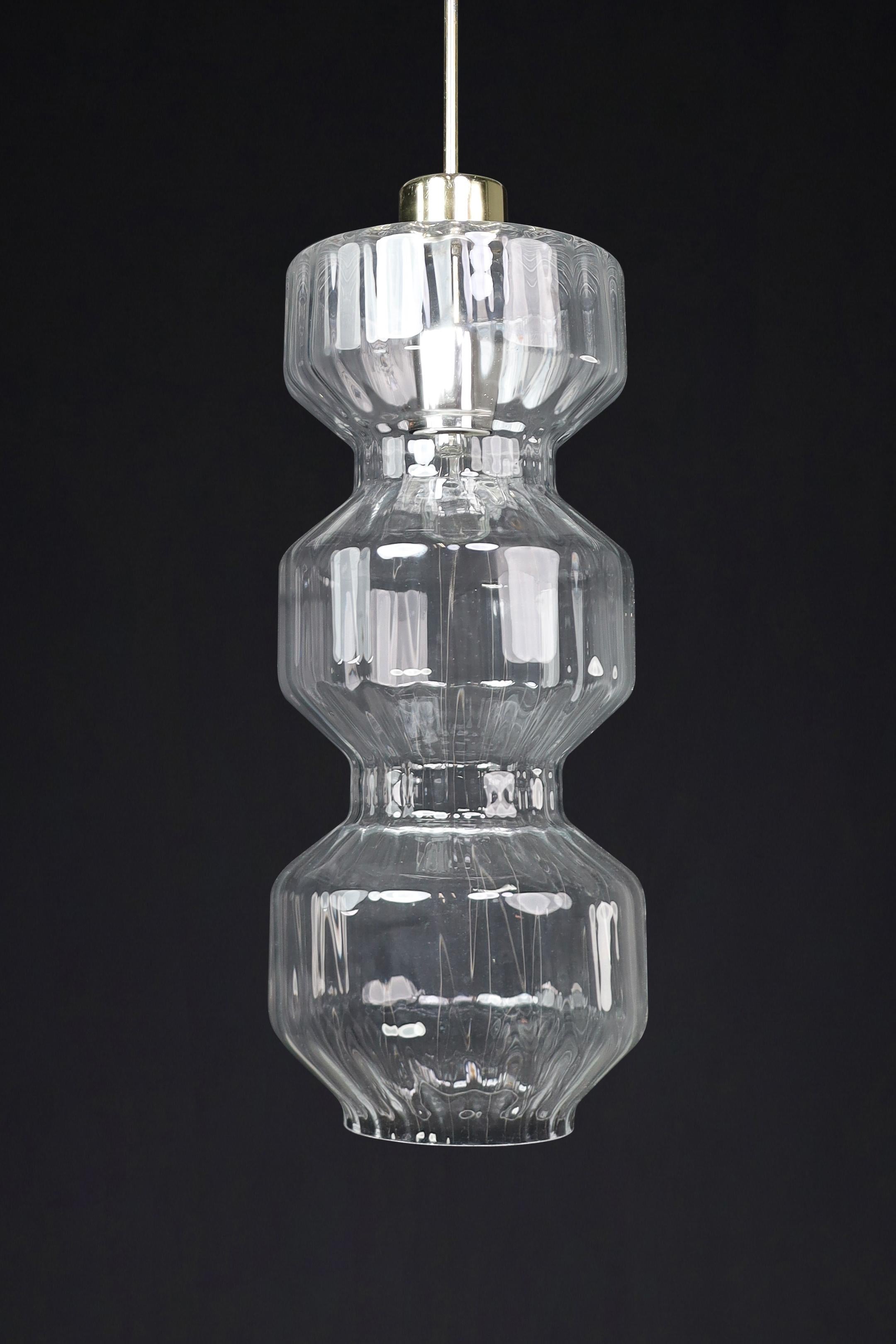 Mid-Century Modern Glass and Brass Pendants, Bohemia, Czechoslovakia, 1970s For Sale 3