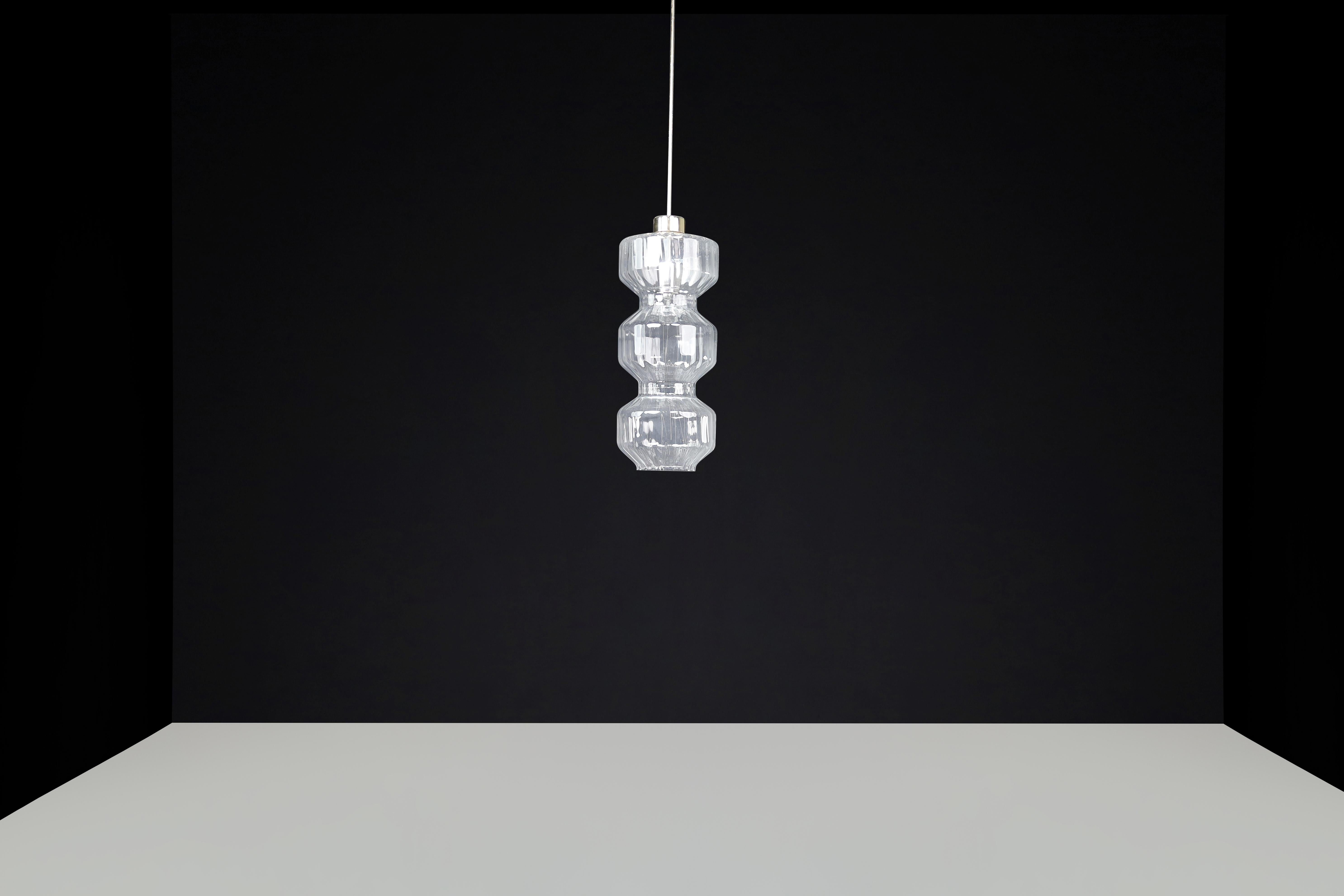 Mid-Century Modern Glass and Brass Pendants, Bohemia, Czechoslovakia, 1970s For Sale 5