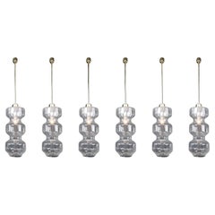Mid-Century Modern Glass and Brass Pendants, Bohemia, Czechoslovakia, 1970s