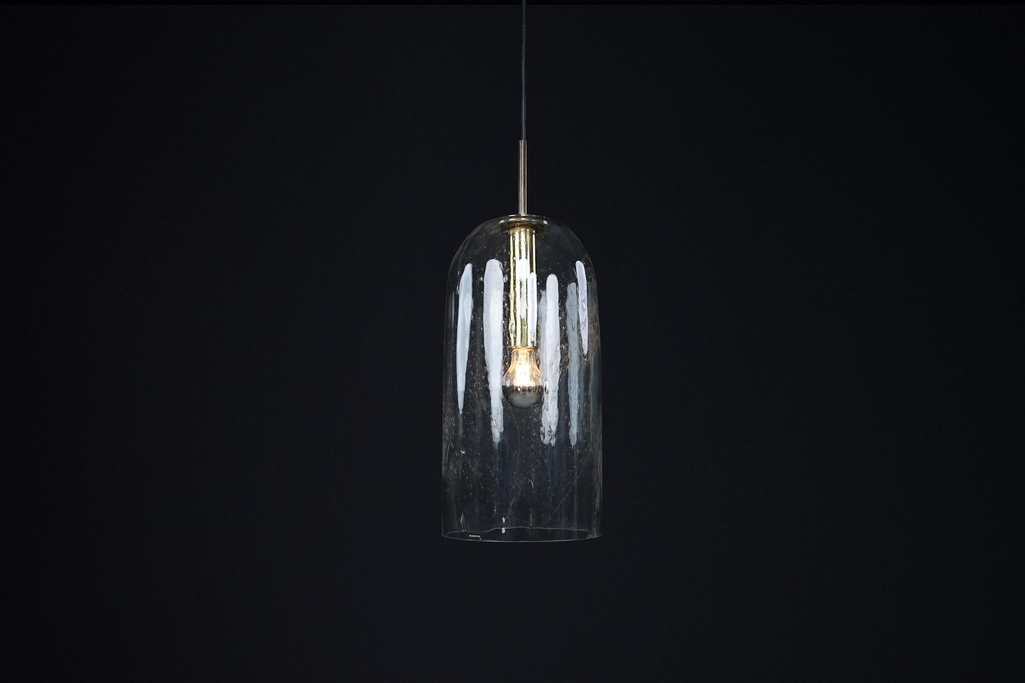 Mid-Century Modern Glass and Brass Pendants by Doria Leuchten, Germany 1970s For Sale 1