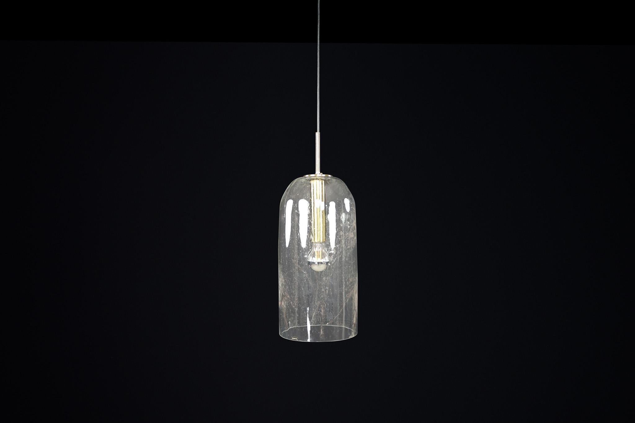 Mid-Century Modern Glass and Brass Pendants by Doria Leuchten, Germany 1970s For Sale 3