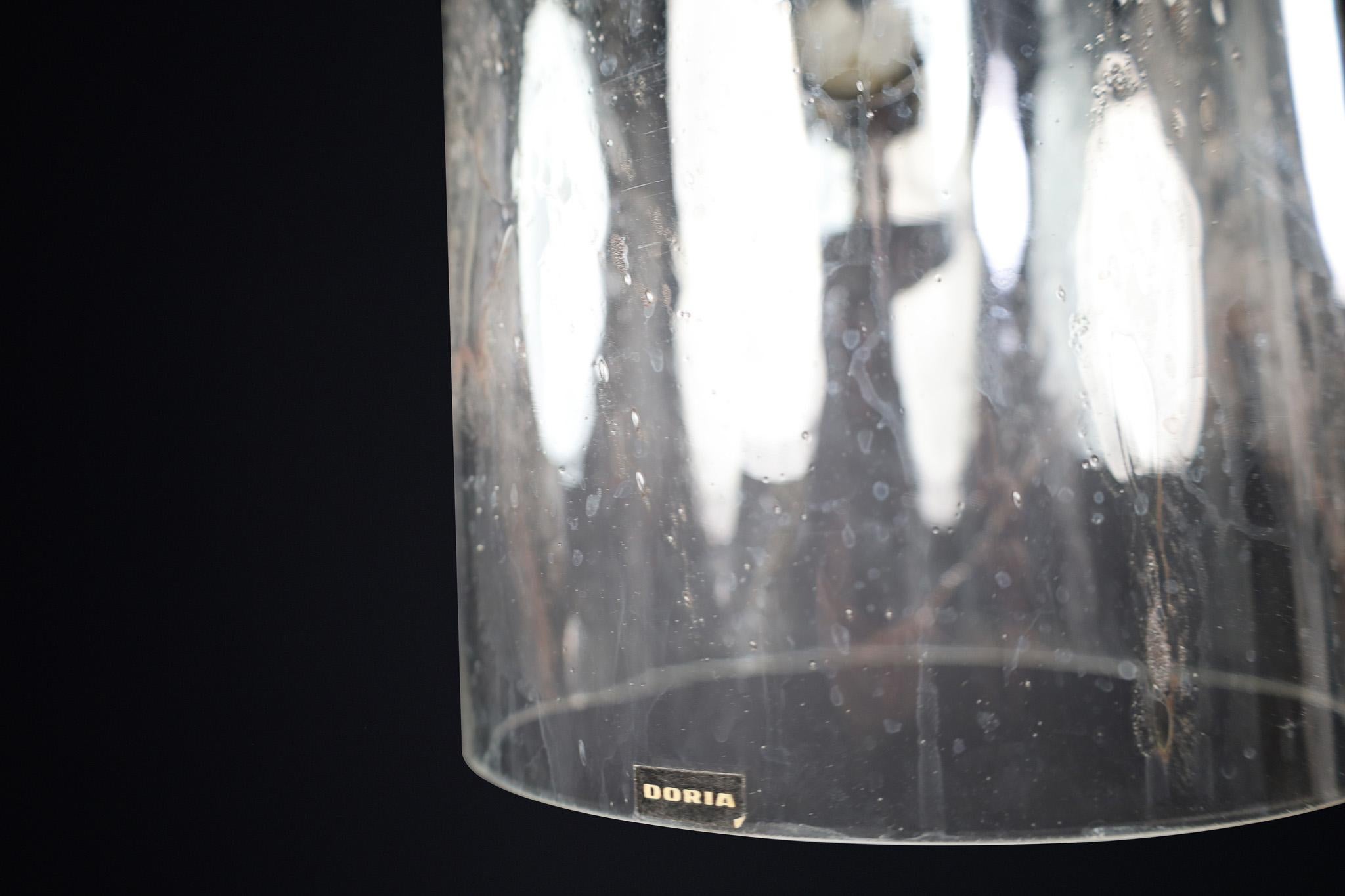 Mid-Century Modern Glass and Brass Pendants by Doria Leuchten, Germany 1970s For Sale 4