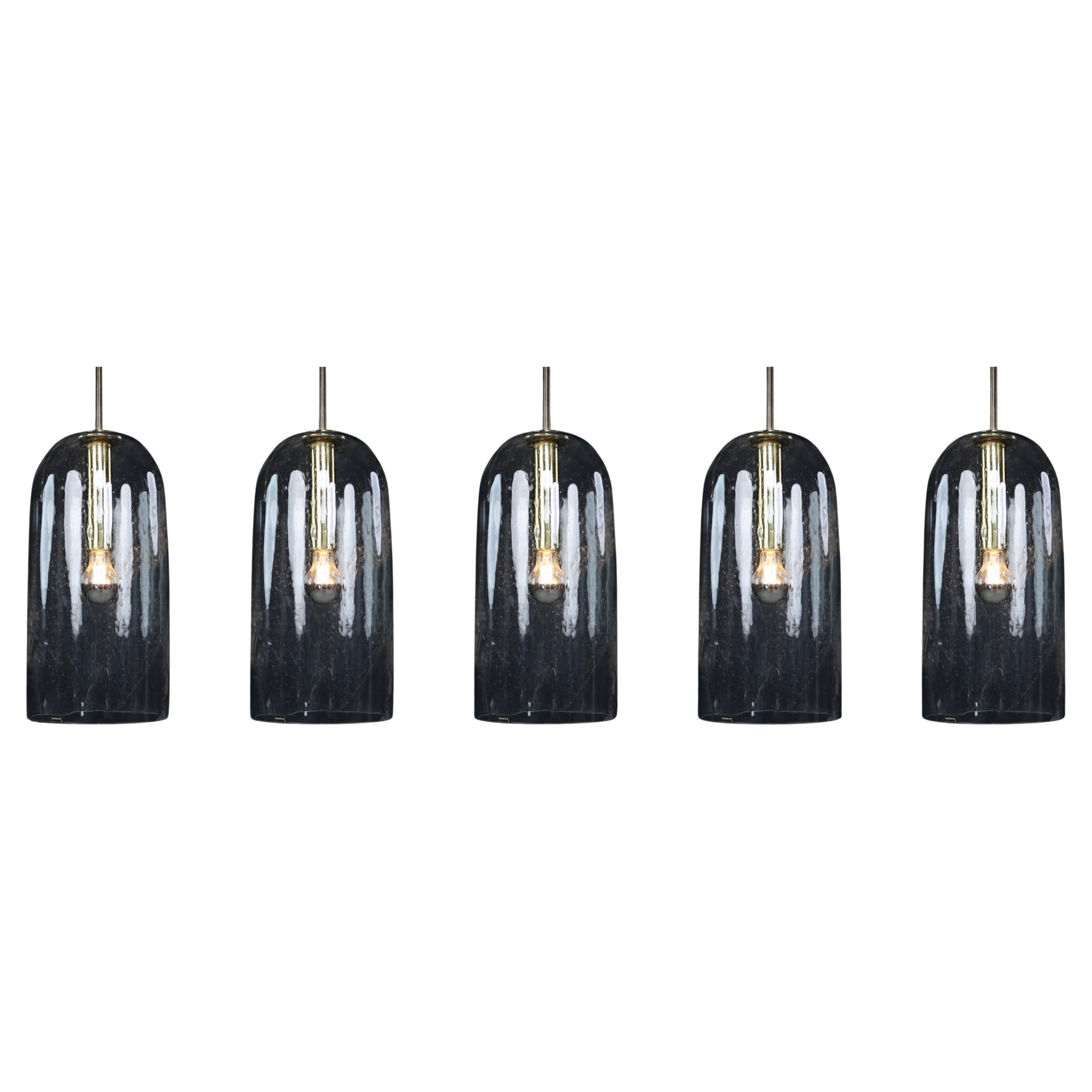 Mid-Century Modern Glas- und Messinganhänger von Doria Leuchten Germany, 1970er Jahre