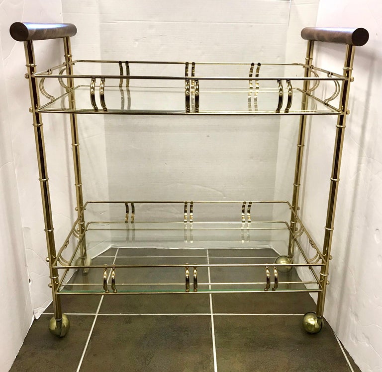 MidCentury Modern Glass and Brass Rolling Bar Tea Cart Service at 1stDibs
